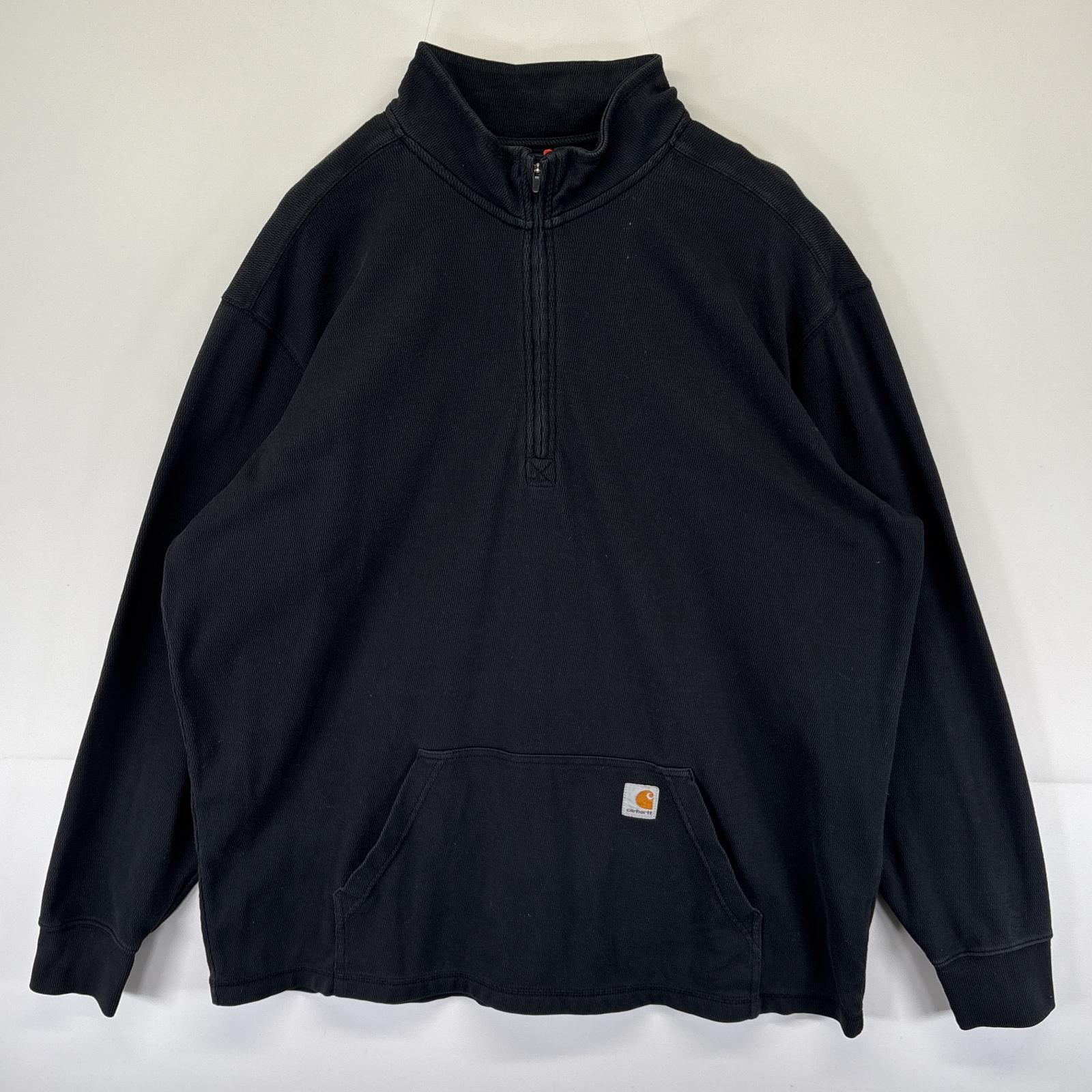 古着 カーハート Carhartt 長袖 長袖Tシャツ ハーフジップ トレーナー ポケット ワンポイントロゴ ロンT XXL ブラック メンズ 【中古】