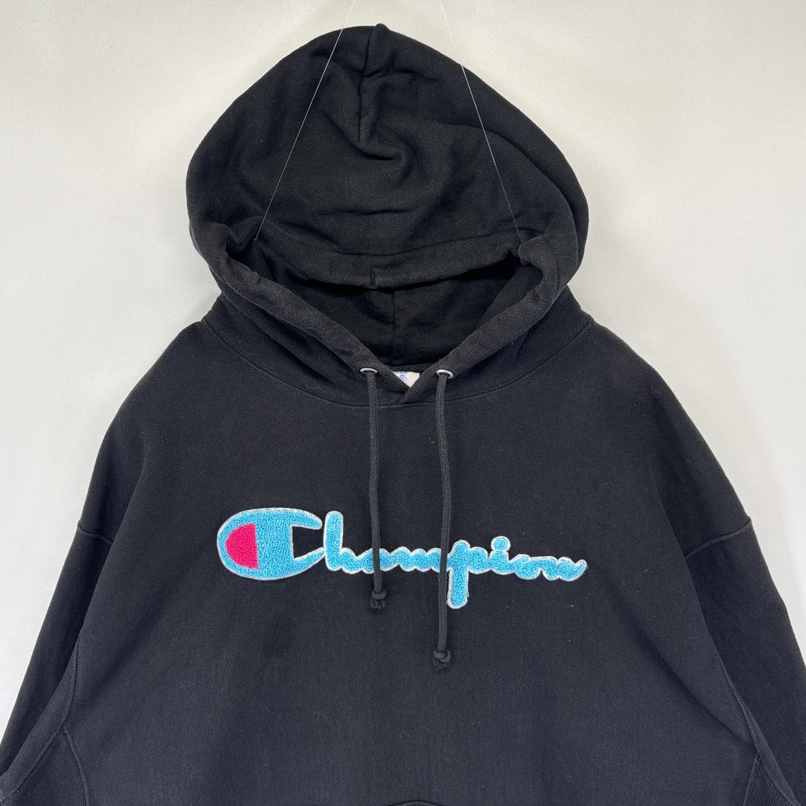 古着 チャンピオン Champion パーカー スウェット プルオーバー フーディ リバースウィーブ ロゴワッペン XXXL ブラック メンズ 【中古】
