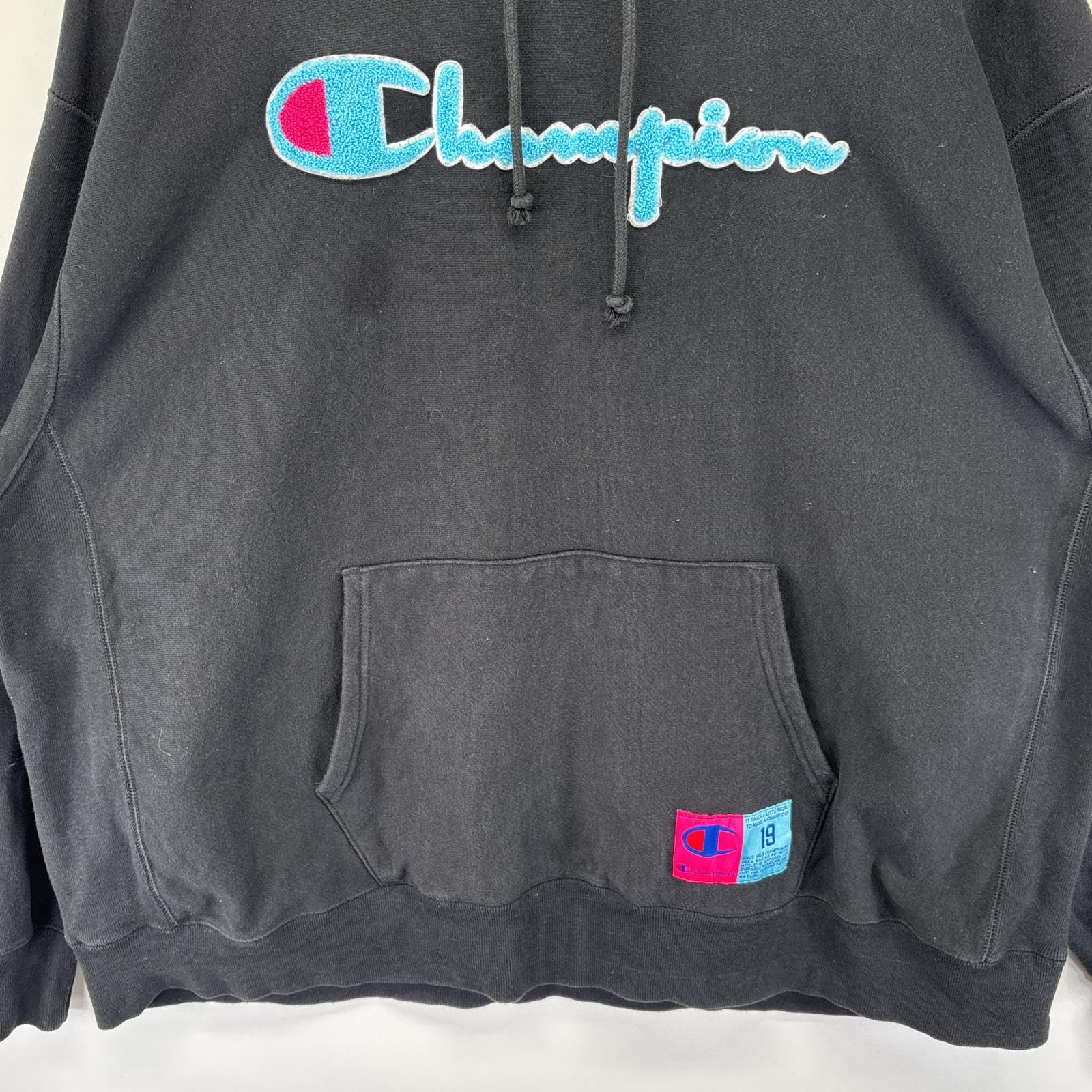 古着 チャンピオン Champion パーカー スウェット プルオーバー フーディ リバースウィーブ ロゴワッペン XXXL ブラック メンズ 【中古】