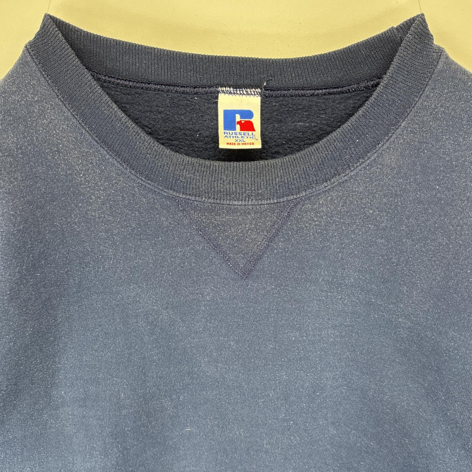 古着 90's/90年代 ラッセル Russell スウェット クルーネック 無地 トレーナー 前Vガゼット 大きいサイズ XXL ネイビー メンズ 【中古】
