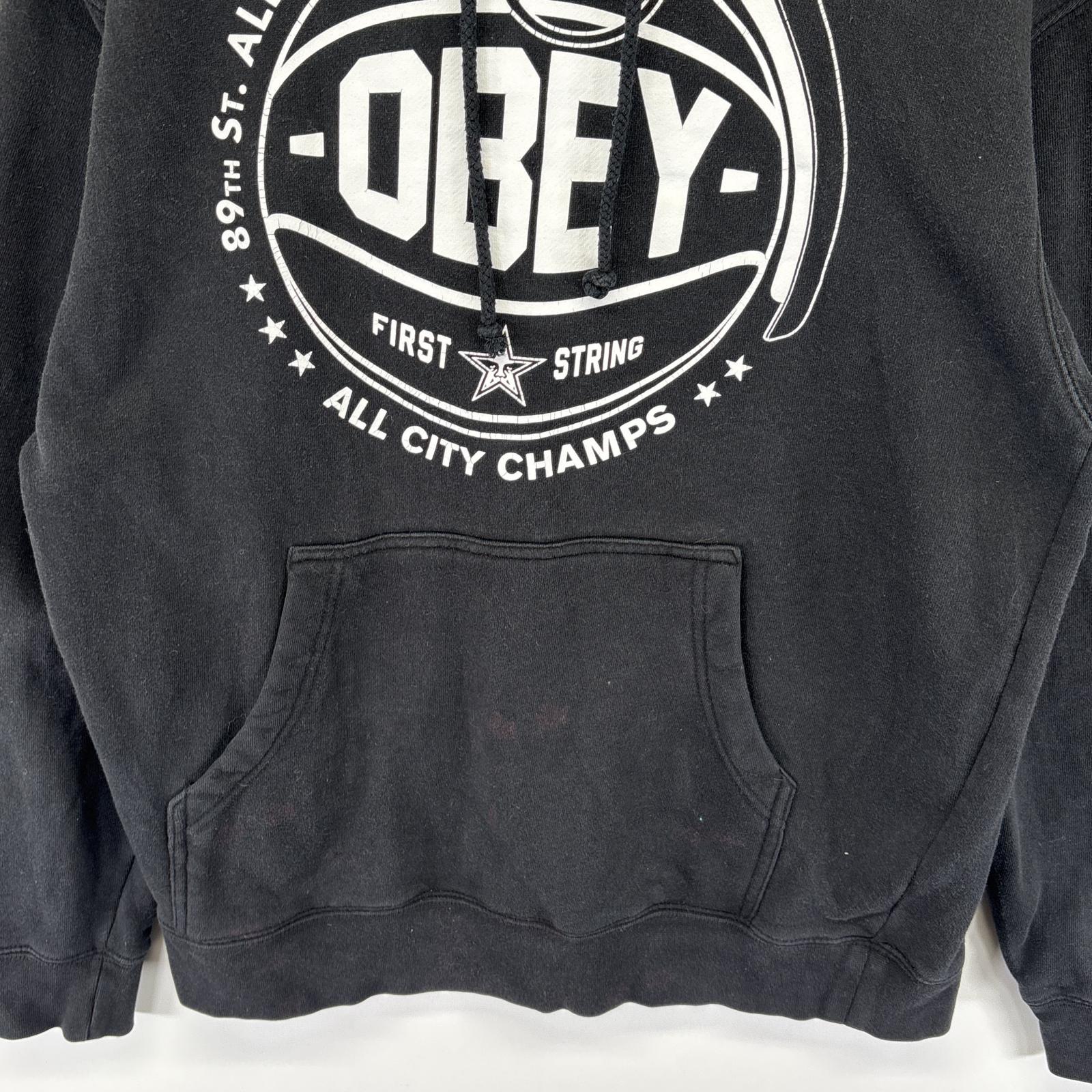 古着 オーベイ OBEY パーカー スウェット フーディ ロゴプリント プルオーバー ビッグロゴ ブラック メンズ 【中古】