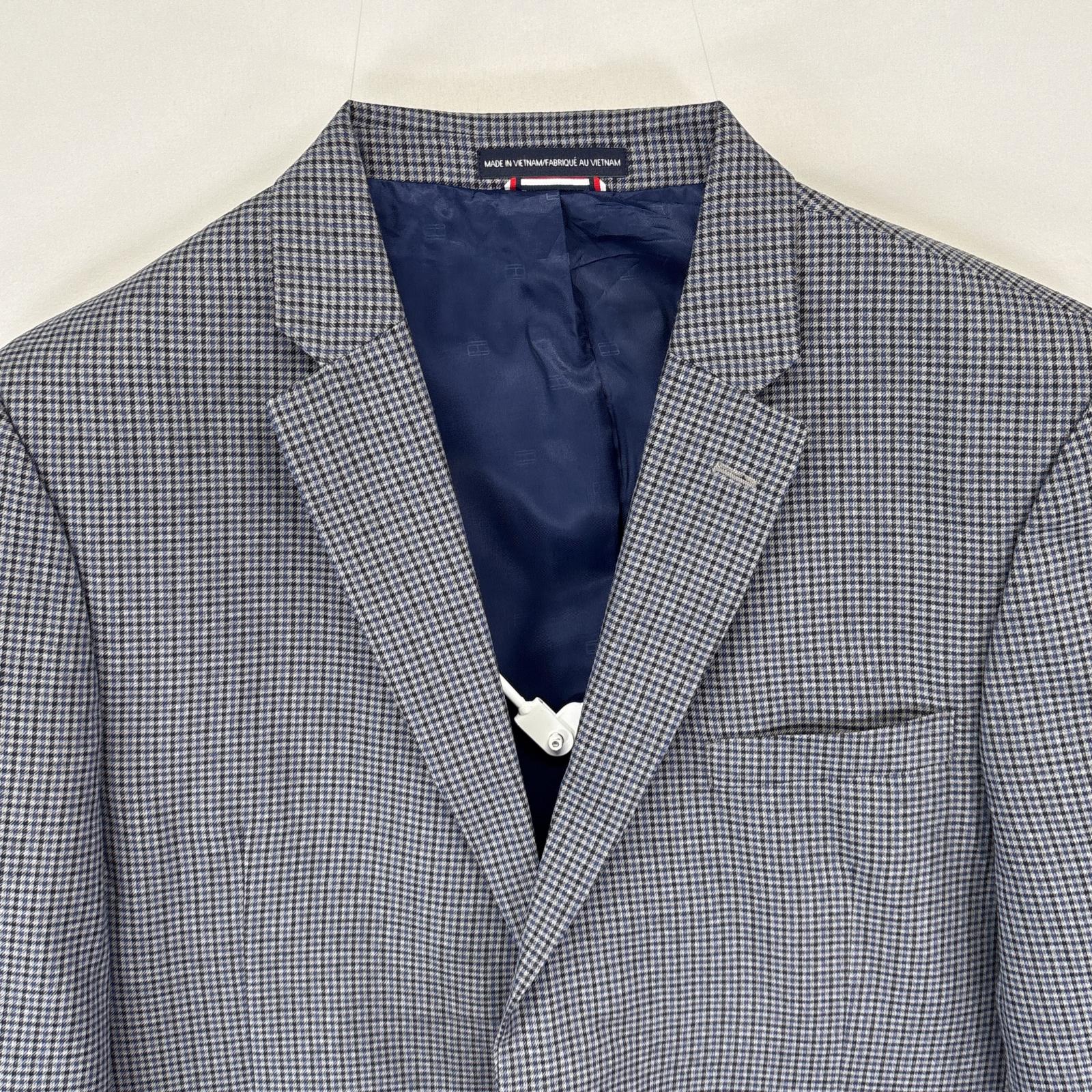 古着 トミーヒルフィガー TOMMY HILFIGER テーラードジャケット スーツ ブレザー 大きいサイズ チェック柄 千鳥 46L グレー メンズ 【中古】