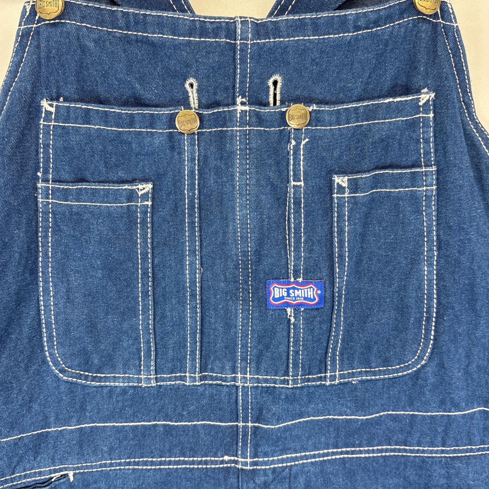 古着 ビッグスミス Big Smith オーバーオール デニム ワンポイントロゴ ワーク 大きいサイズ w50 L32 ブルー メンズ 【中古】