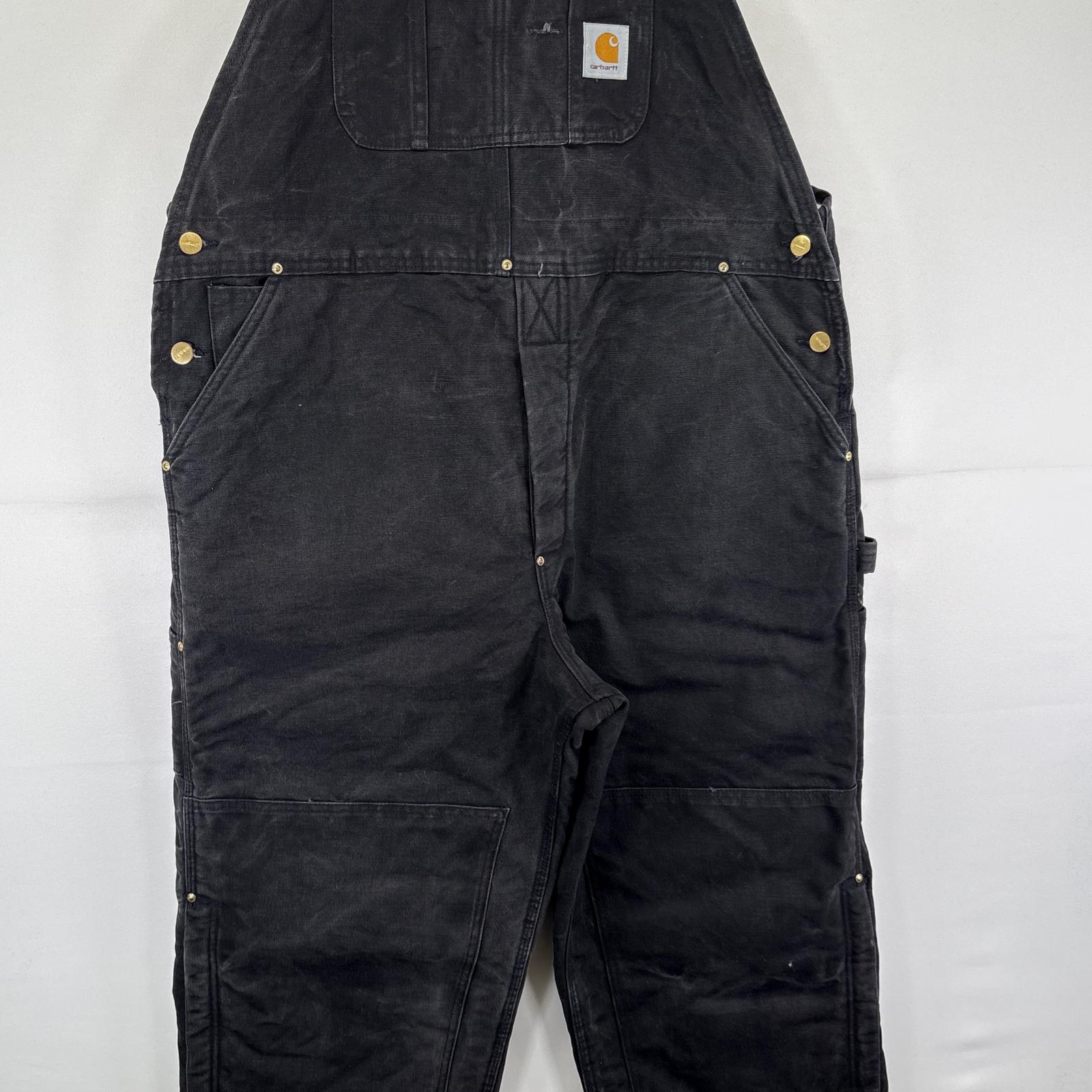 古着 カーハート Carhartt USA製 オーバーオール ダック ダブルニー ワーク ワンポイントロゴ 中綿 大きいサイズ w44 L30 ブラック メンズ 【中古】