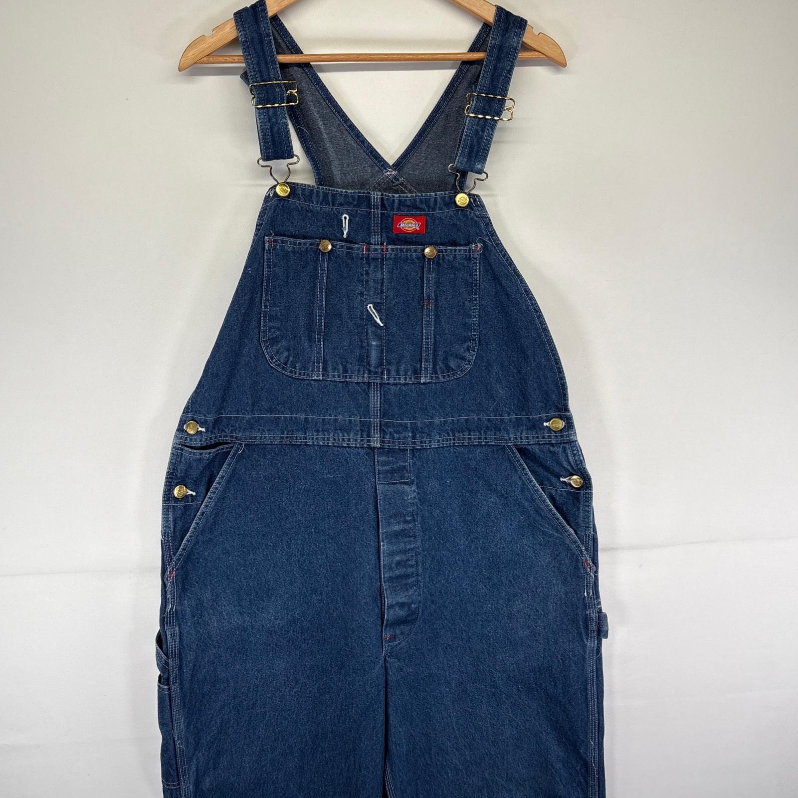 古着 ディッキーズ Dickies オーバーオール デニム ワーク ワンポイントロゴ 大きいサイズ w40 L30 ブルー メンズ 【中古】