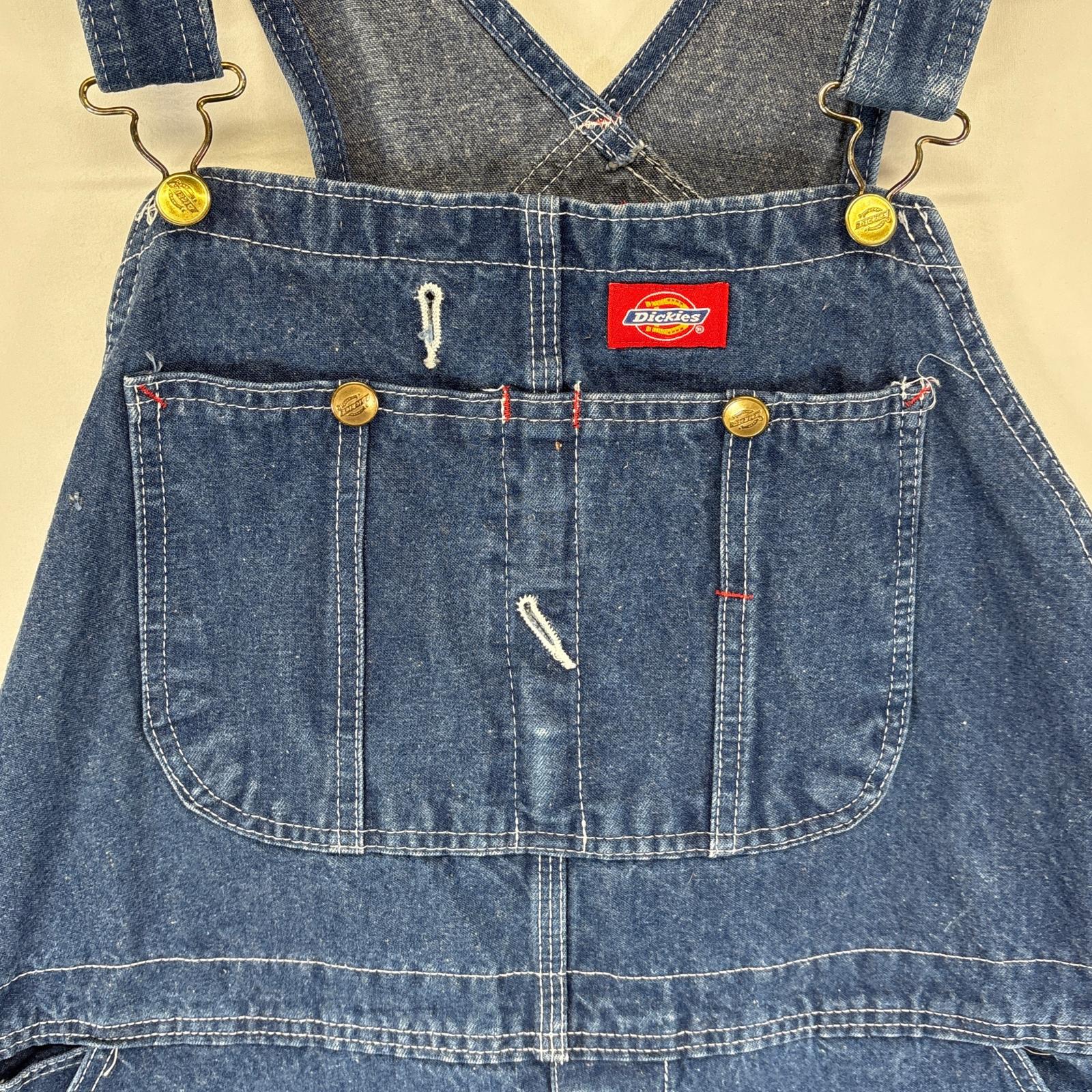 古着 ディッキーズ Dickies オーバーオール デニム ワーク ワンポイントロゴ 大きいサイズ w40 L30 ブルー メンズ 【中古】