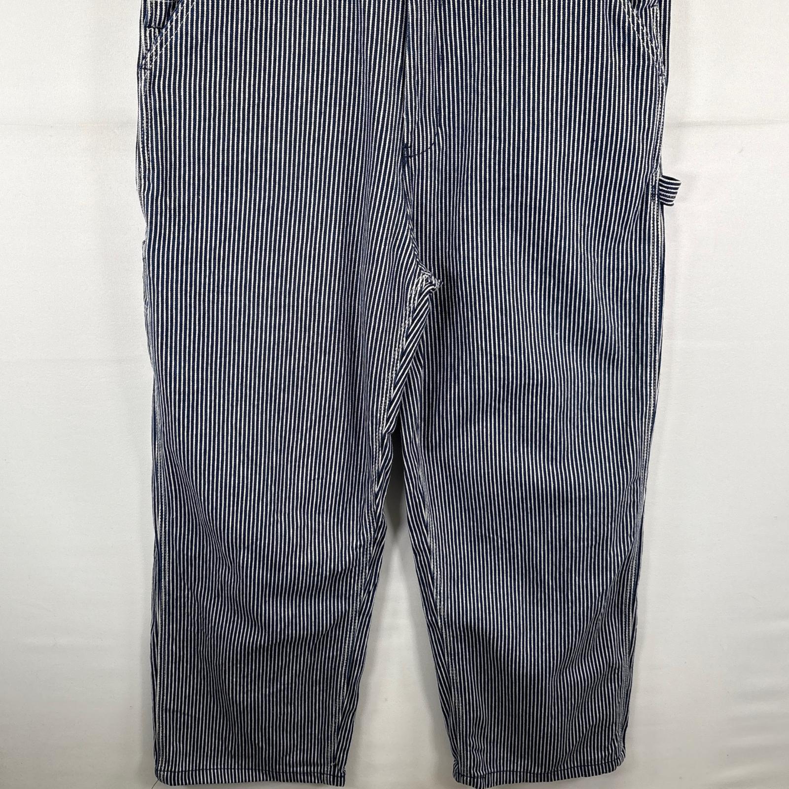 古着 キー KEY オーバーオール デニム ヒッコリー ワンポイントロゴ ワーク ストライプ w34 L29 ブルー系 メンズ 【中古】