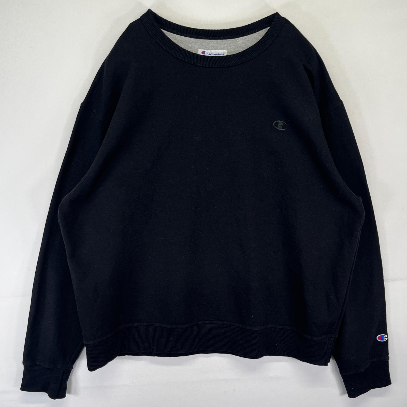 古着 チャンピオン Champion スウェット トレーナー ワンポイントロゴ クルーネック プルオーバー 大きいサイズ 2XL ブラック メンズ 【中古】