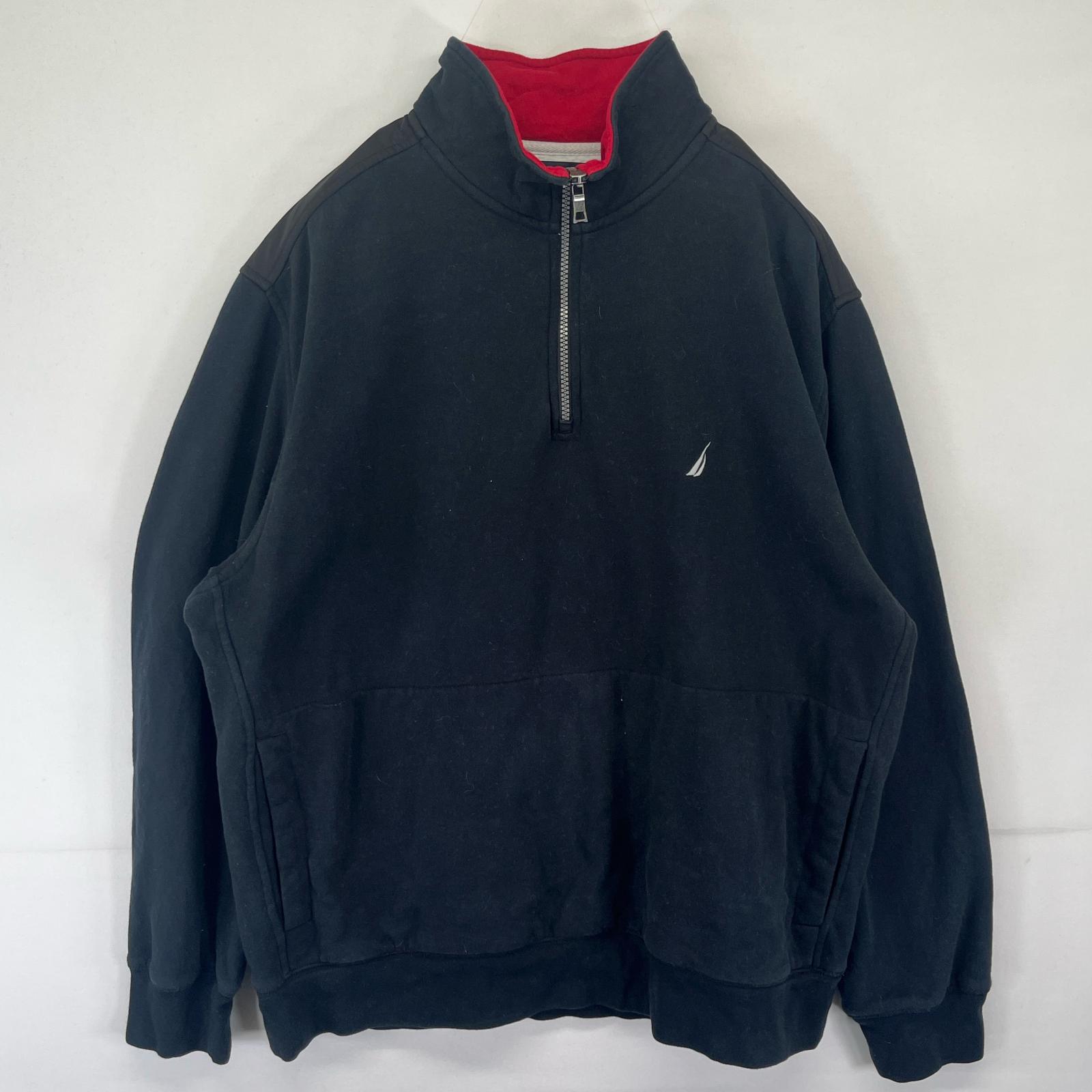 古着 ノーティカ NAUTICA スウェット ハーフジップ トレーナー ワンポイントロゴ ポケット 大きいサイズ XL ブラック メンズ 【中古】