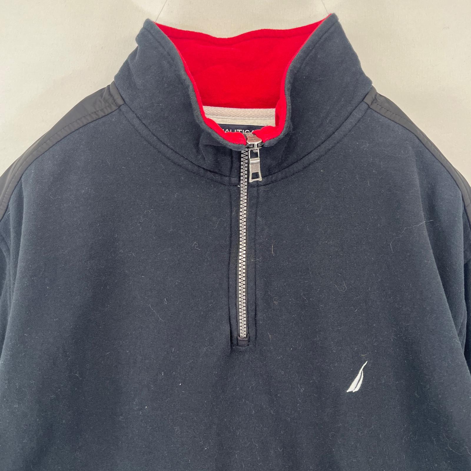 古着 ノーティカ NAUTICA スウェット ハーフジップ トレーナー ワンポイントロゴ ポケット 大きいサイズ XL ブラック メンズ 【中古】
