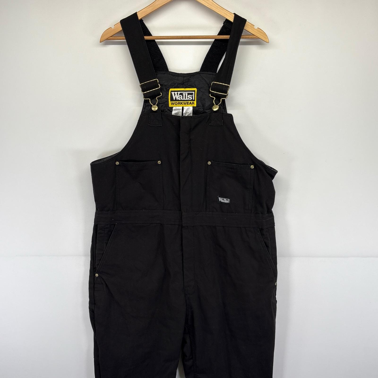 古着 Walls オーバーオール ダック地 ワーク ワンポイントロゴ 中綿 作業着 ポケット L ブラック メンズ 【中古】