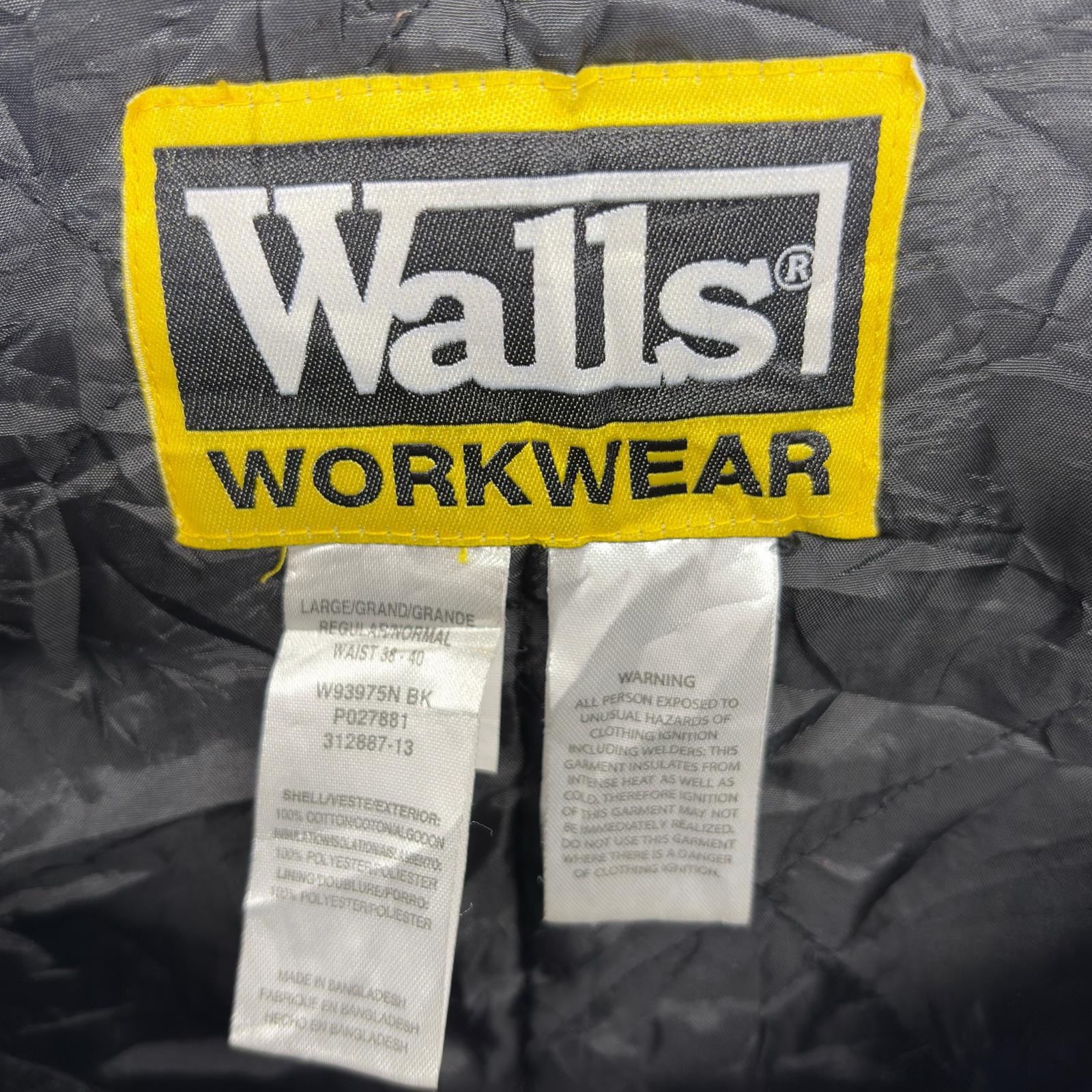 古着 Walls オーバーオール ダック地 ワーク ワンポイントロゴ 中綿 作業着 ポケット L ブラック メンズ 【中古】