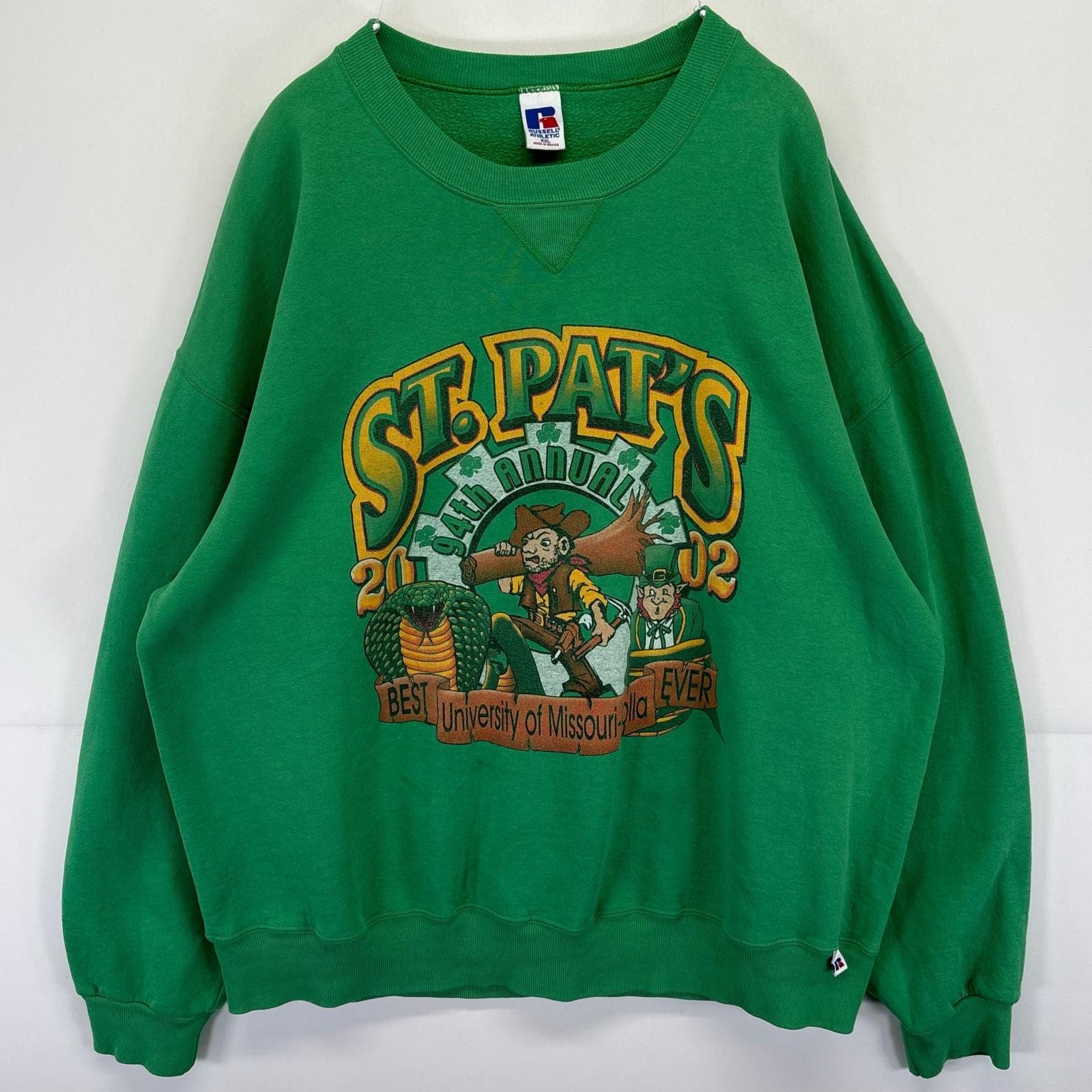 古着 90's/90年代 ラッセル Russell スウェット トレーナー クルーネック バックプリントロゴ XXL グリーン メンズ 【中古】