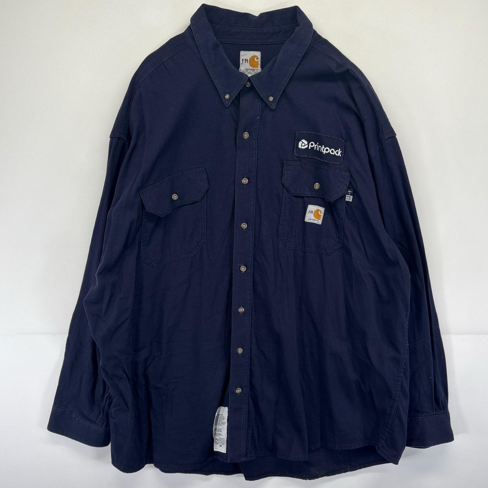 古着 カーハート Carhartt 長袖シャツ ワーク 大きいサイズ 肉厚 ワンポイントロゴ 作業着 3XL ネイビー メンズ 【中古】