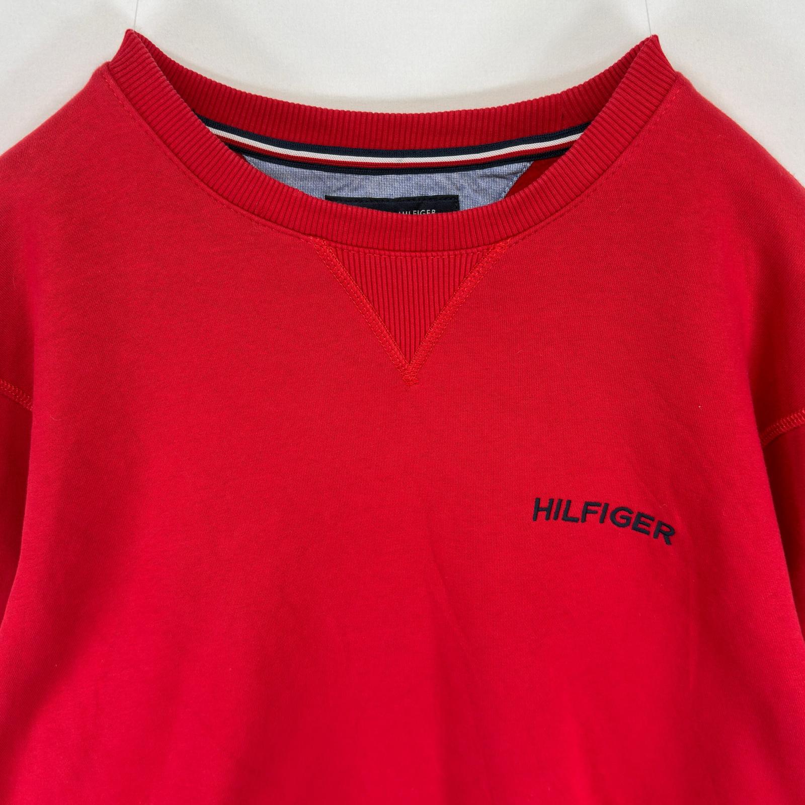 古着 トミーヒルフィガー TOMMY HILFIGER スウェット トレーナー プルオーバー クルーネック ワンポイントロゴ刺繍 前V L レッド メンズ 【中古】