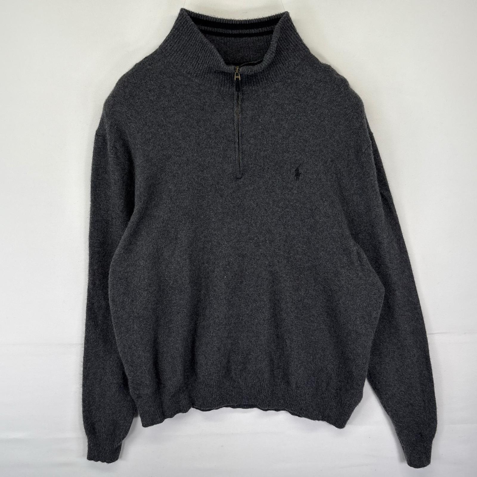 古着 ポロ・ラルフローレン POLO RALPH LAUREN ニット セーター ワンポイントロゴ刺繍 ハーフジップ 3XB グレー メンズ 【中古】(4)