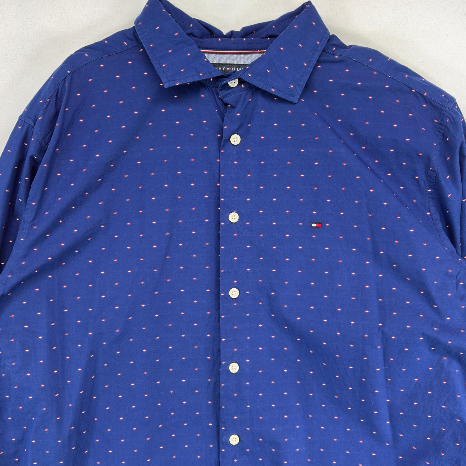 古着 トミーヒルフィガー TOMMY HILFIGER 長袖シャツ ドット柄 大きいサイズ ワンポイントロゴ パジャマシャツ 2XL-T ブルー メンズ 【中古】
