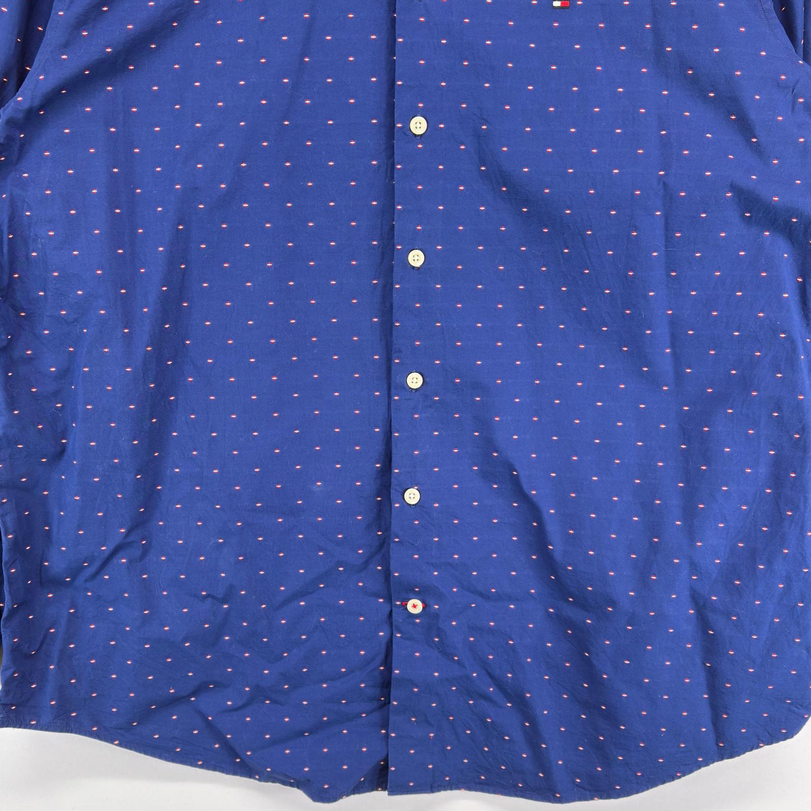 古着 トミーヒルフィガー TOMMY HILFIGER 長袖シャツ ドット柄 大きいサイズ ワンポイントロゴ パジャマシャツ 2XL-T ブルー メンズ 【中古】
