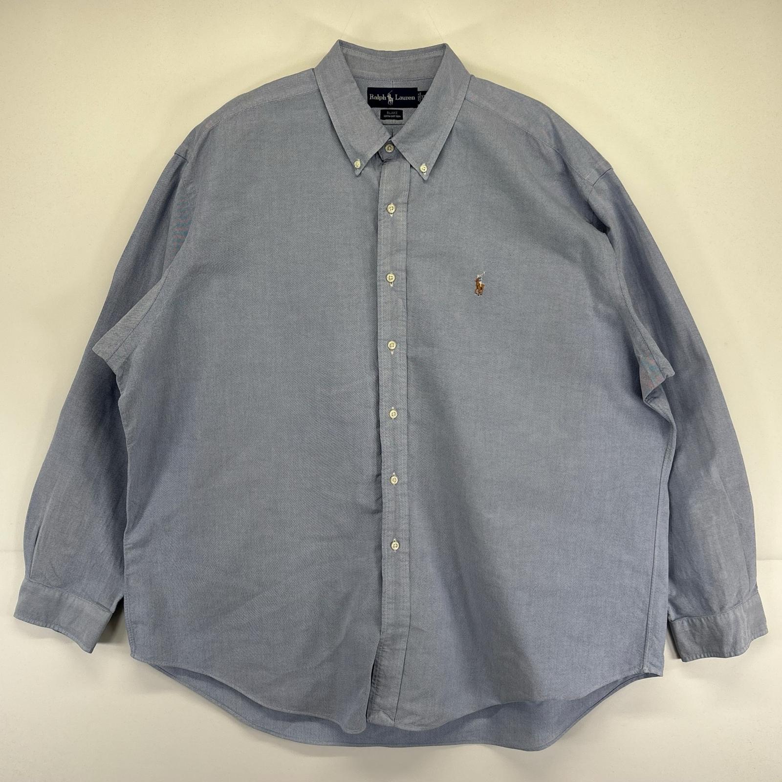 乐天商城 - 古着 90's/90年代 ラルフローレン RALPH LAUREN 長袖シャツ 大きいサイズ BLAKE ワンポイントロゴ オックスフォード 2XL ブルー系 メンズ 【中古】
