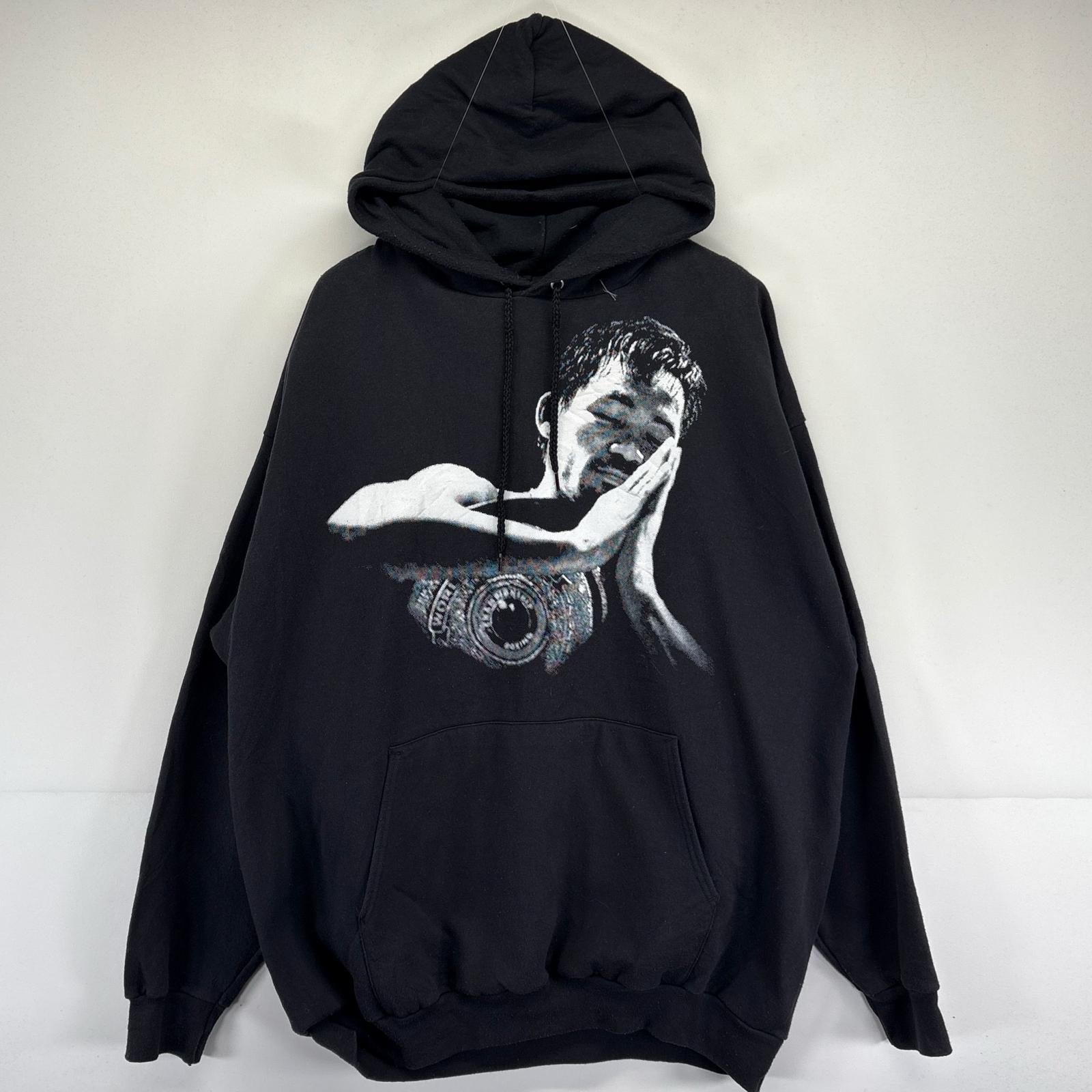 古着 USA製 パーカー マニーパッキャオ ボクシング 大きいサイズ フーディー ビックプリント 2XL ブラ..