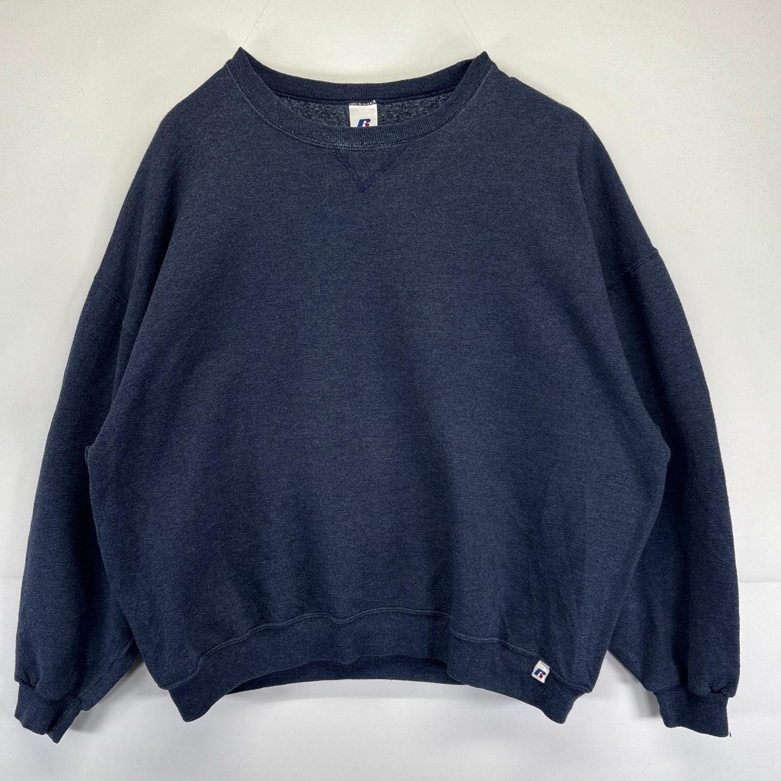 古着 ラッセル Russell スウェット 大きいサイズ ワンポイントロゴ トレーナー クルーネック 無地 2XL ネイビー系 メンズ 【中古】