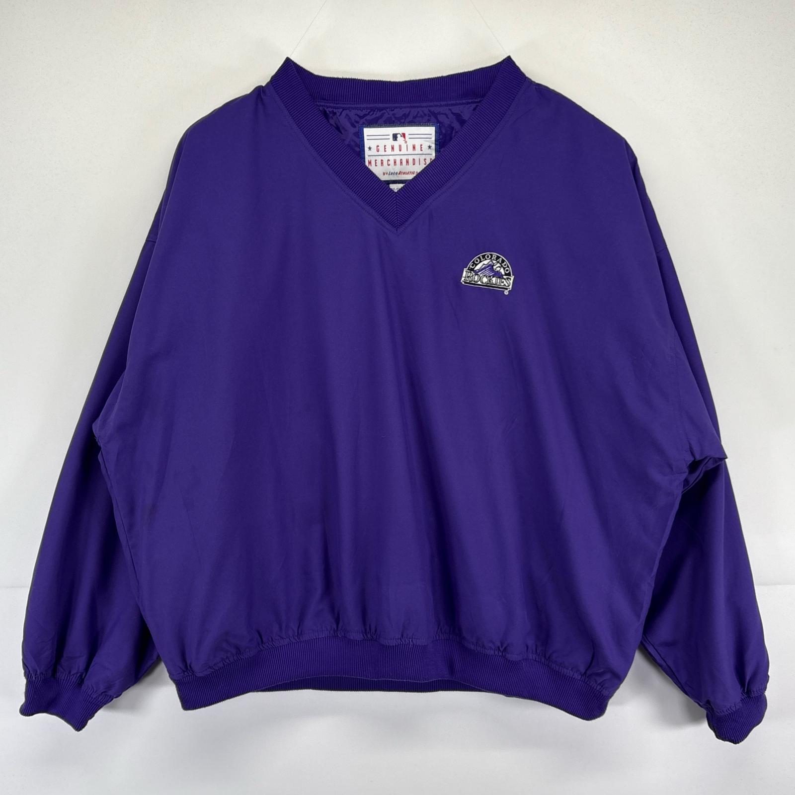 古着 ロゴアスレチック ナイロンジャケット 大きいサイズ ナイロンプルオーバー MLB コロラド ロッキーズ 2XL パープル メンズ 【中古】
