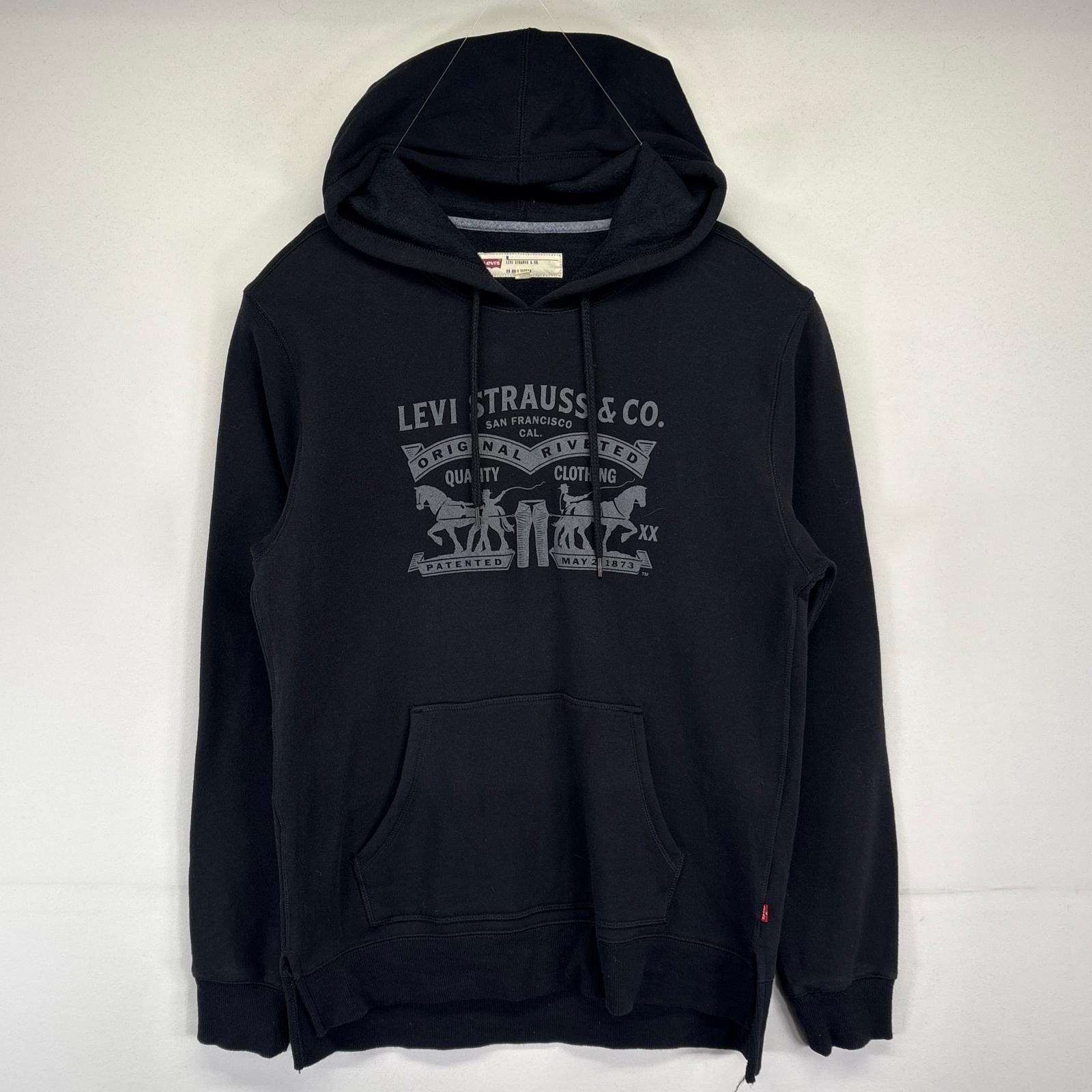 古着 リーバイス Levi's パーカー プルオーバー ビックロゴプリントデザイン フーディー トレーナー M ブラック メンズ 【中古】(4)