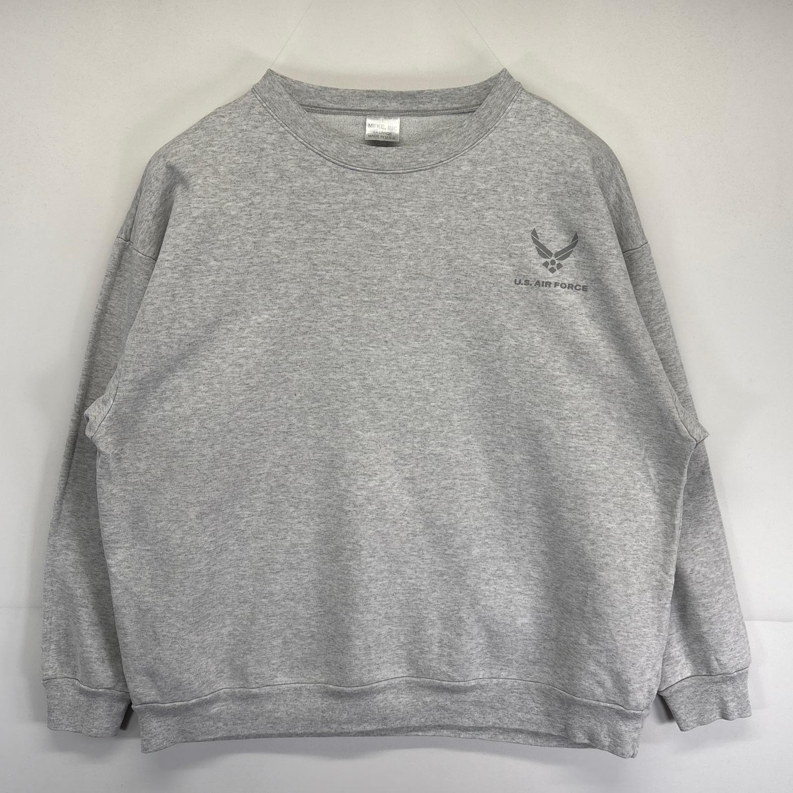 古着 MEKE INC USA製 スウェット 大きいサイズ トレーナー クルーネック US AIRFORCE プリントロゴ 2XL グレー系 メンズ 【中古】