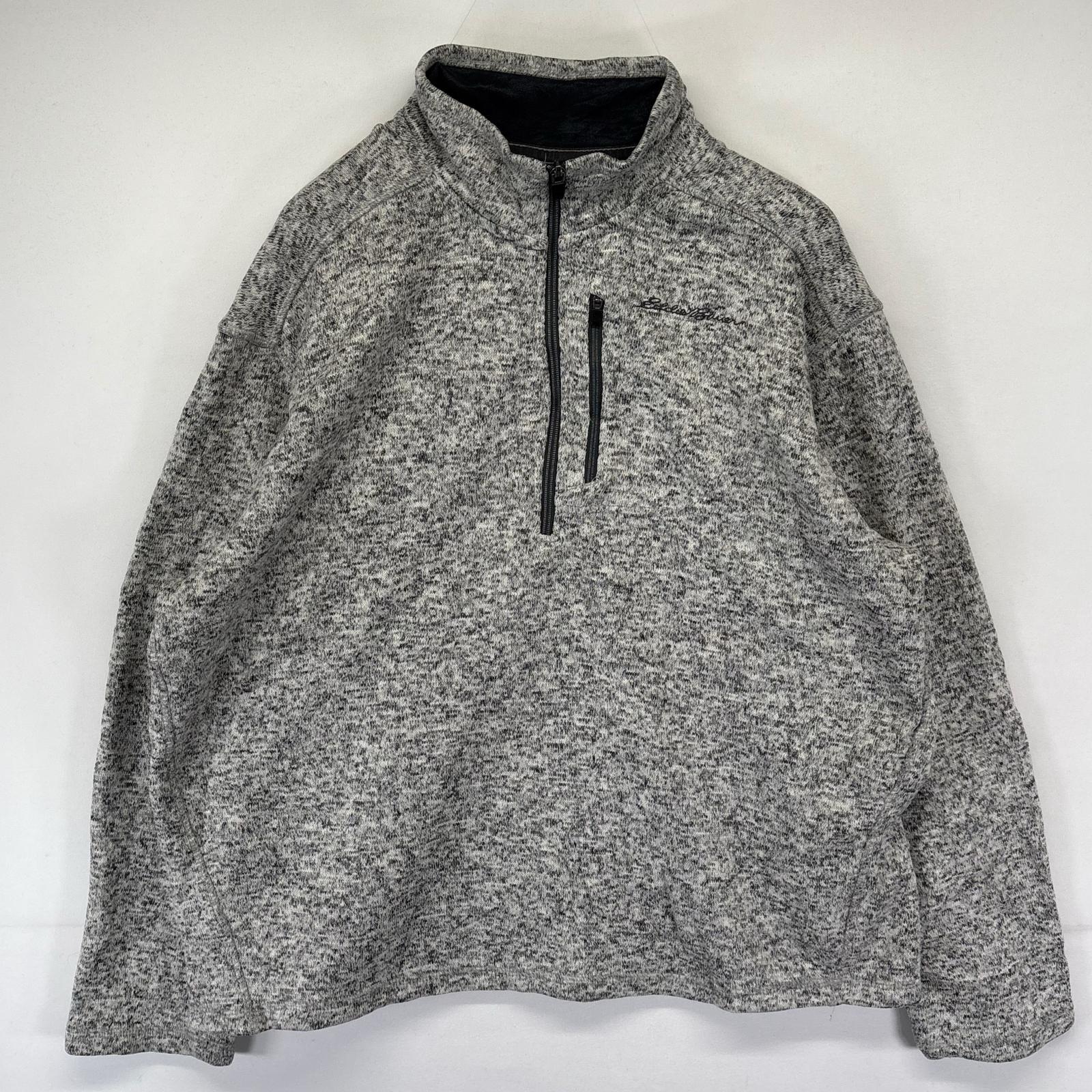 古着 エディー・バウアー Eddie Bauer フリース ニット ハーフジップ プルオーバー 胸ポケット トレーナー L グレー系 メンズ 【中古】