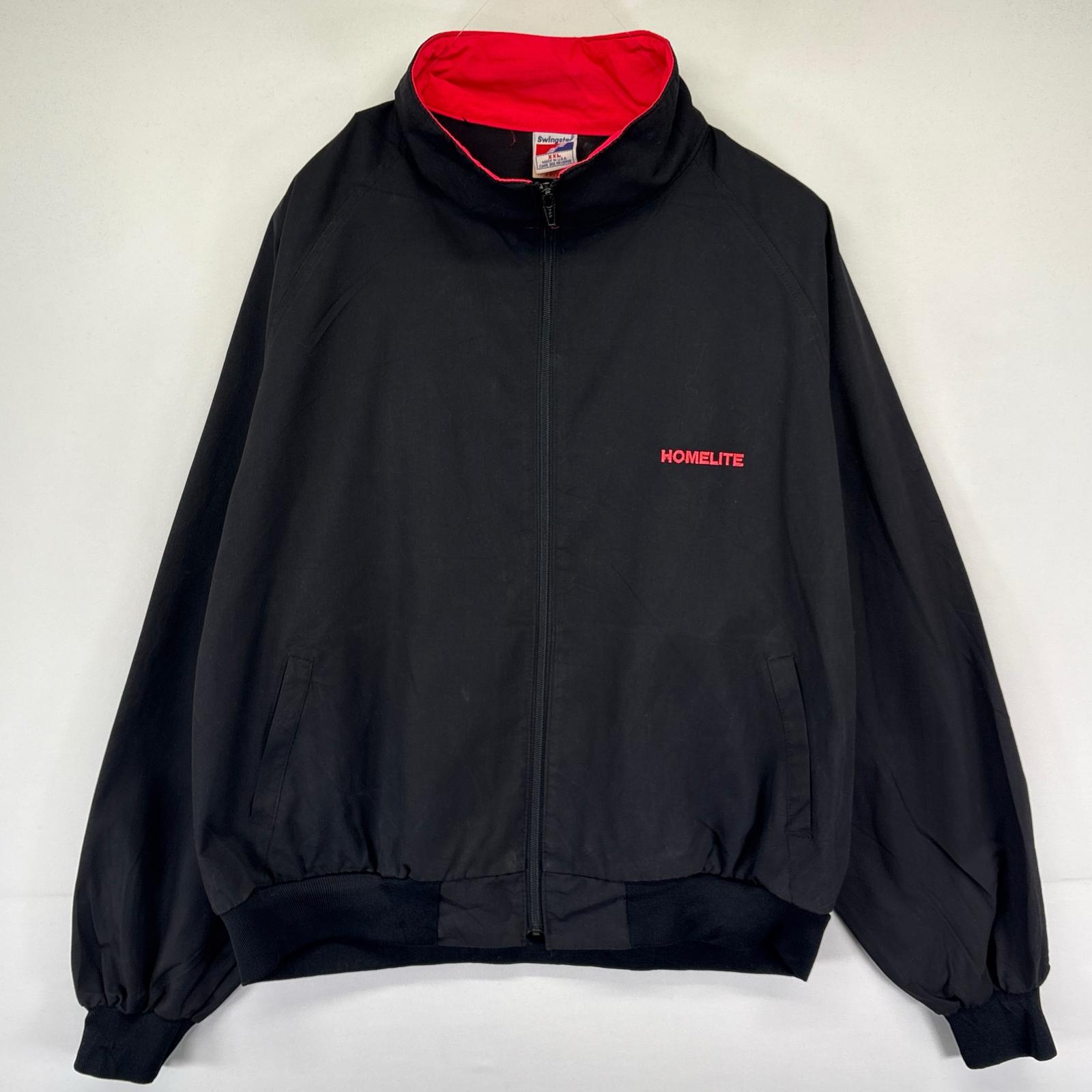 乐天商城 - 古着 90's/90年代 スウィングスター Swingster USA製 ジャケット ブルゾン フルジップ 短丈 薄手 刺繍 2XL ブラック系 メンズ 【中古】