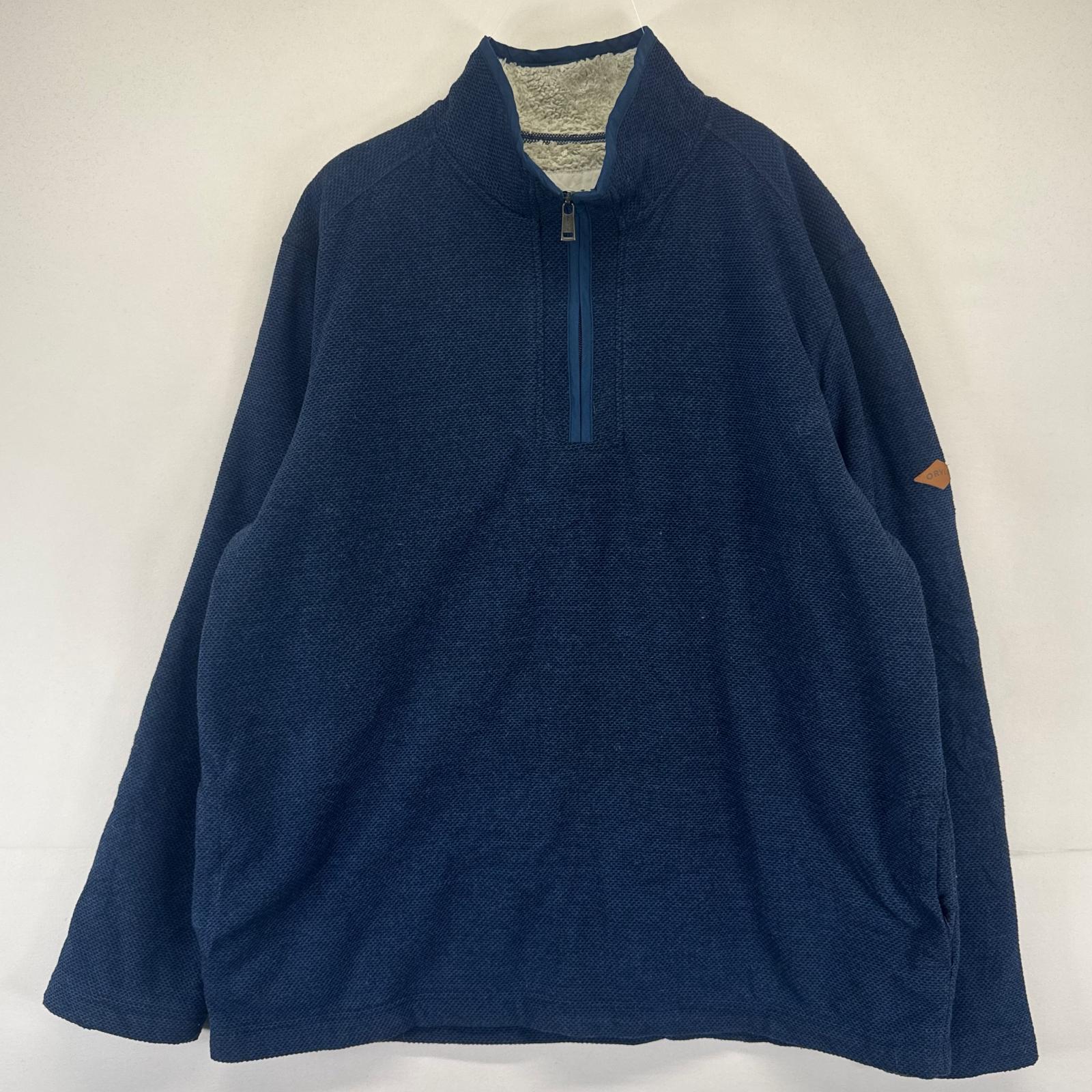 乐天商城 - 古着 オービス ORVIS フリース ニット ハーフジップ プルオーバー 袖ロゴパッチ ボアライナー 厚手 XL ネイビー系 メンズ 【中古】