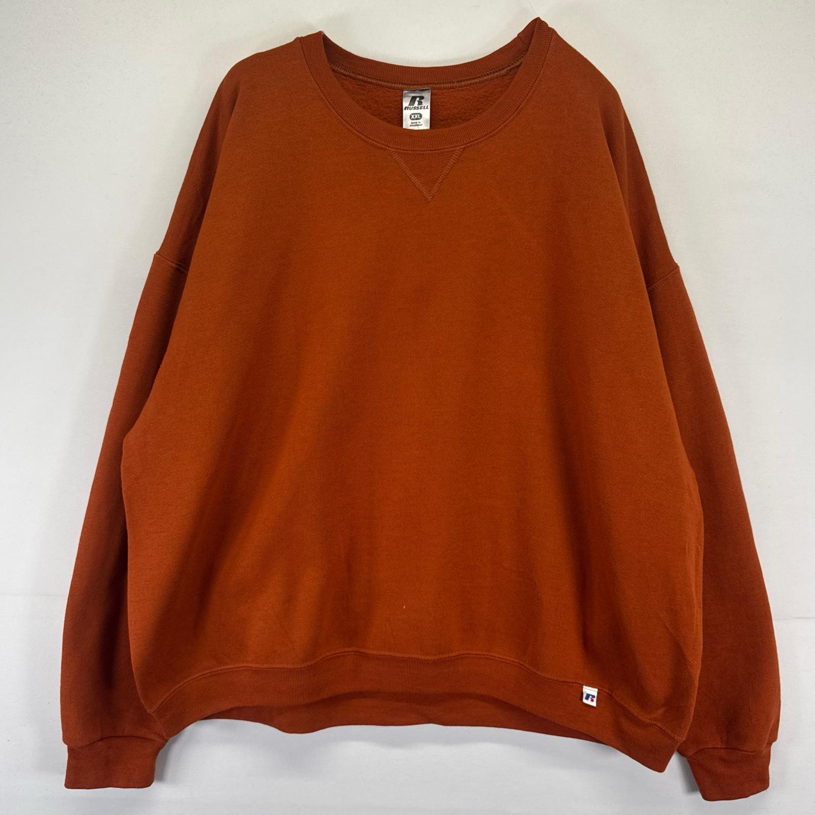 樂天商城 - 古着 ラッセル スウェット プルオーバー トレーナー クルーネック 前Vガゼット大きいサイズ 2XL オレンジ系 無地 メンズ 【中古】