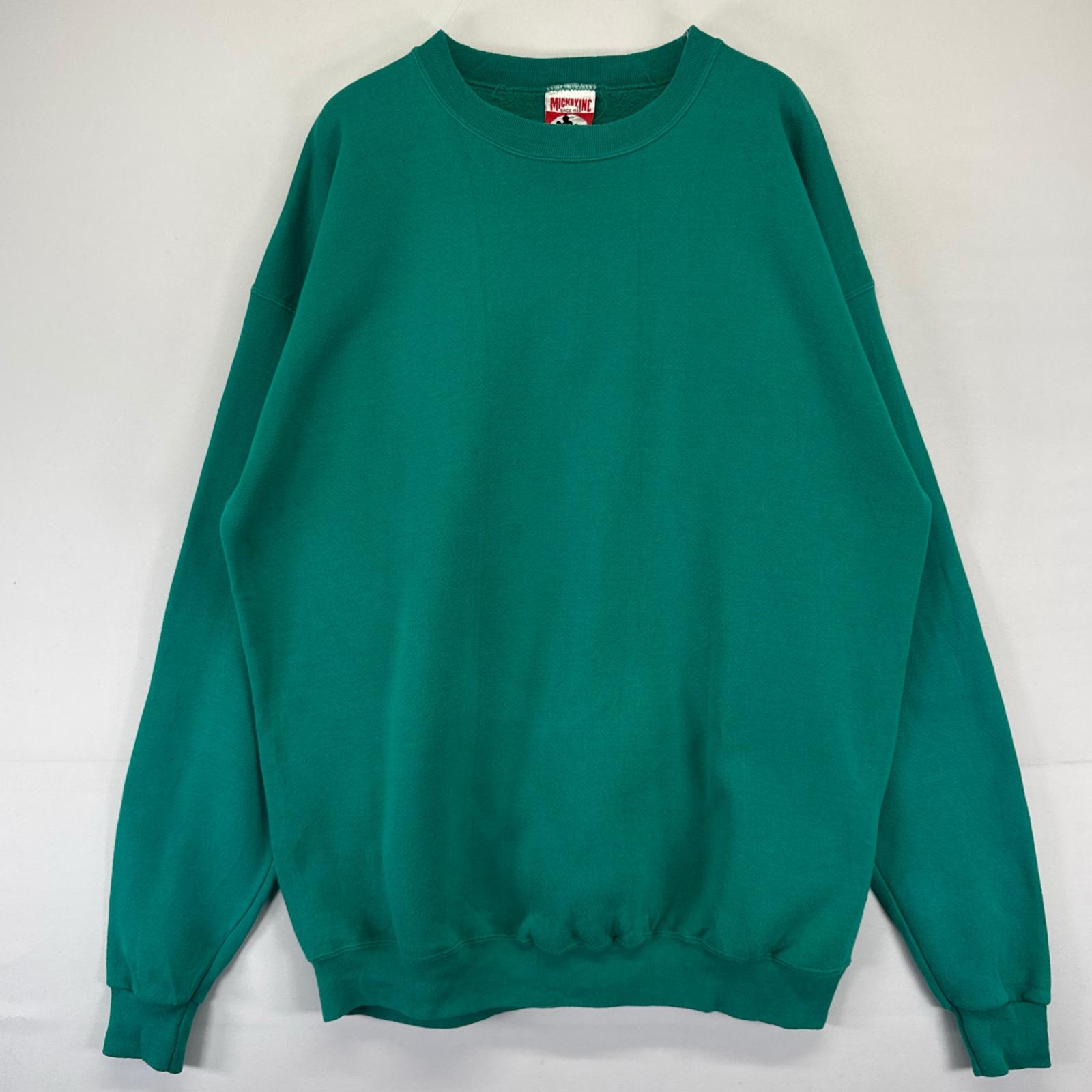 古着 90's/90年代 ミッキーインク MICKEY,INC USA製 スウェット クルーネック プルオーバー トレーナー 2XL グリーン系 無地 メンズ 