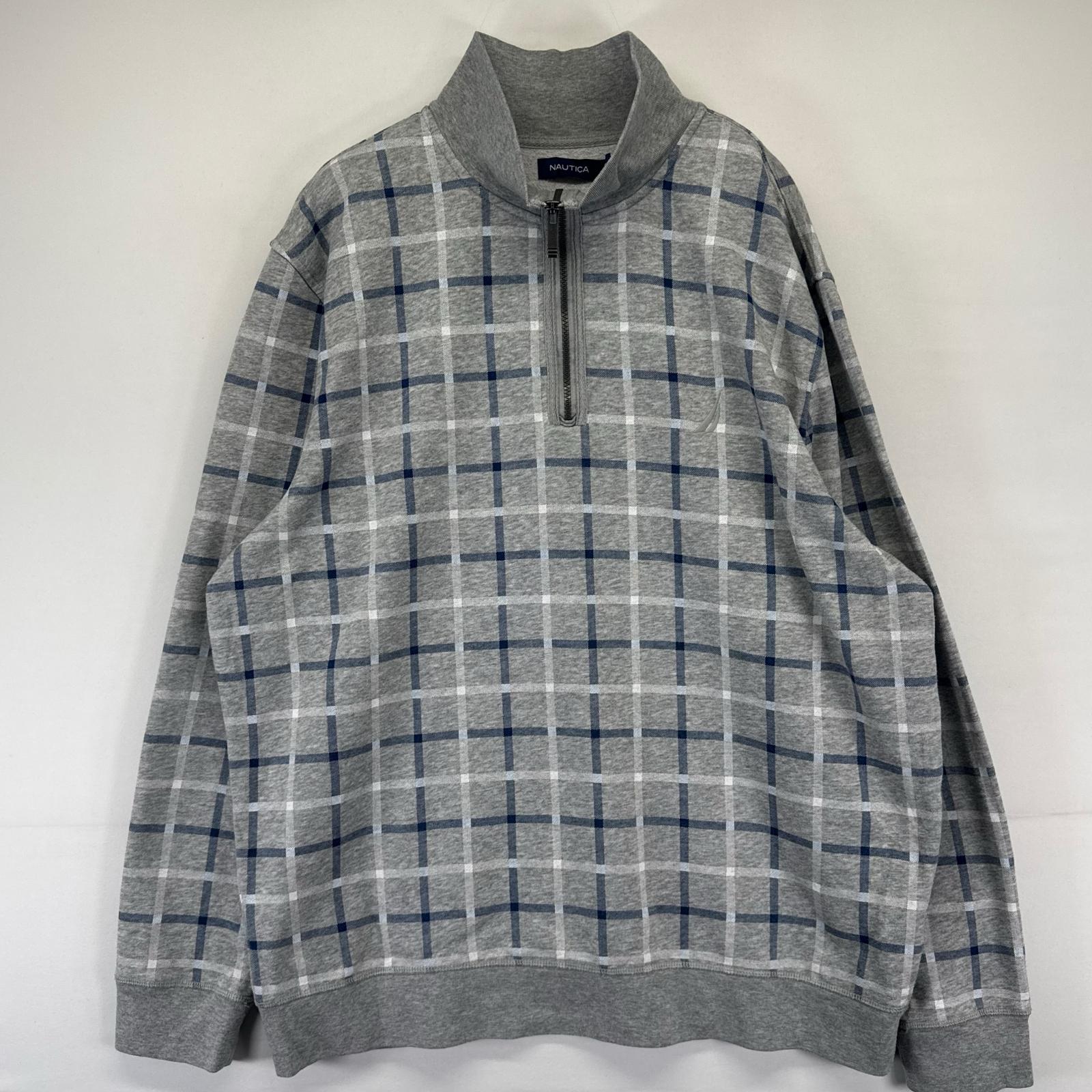 樂天商城 - 古着 ノーティカ NAUTICA スウェット ハーフジップ トレーナー プルオーバー ワンポイントロゴ 2XL グレー系 チェック メンズ 【中古】