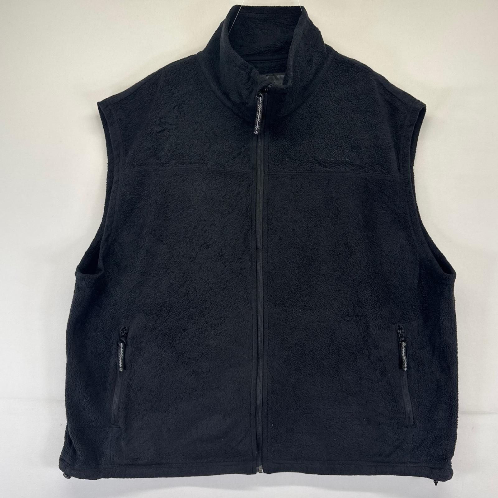 Rakuten - 古着 カベラス Cabelas フリース ベスト フルジップ ワンポイントロゴ 大きいサイズ XL ブラック系 メンズ 【中古】