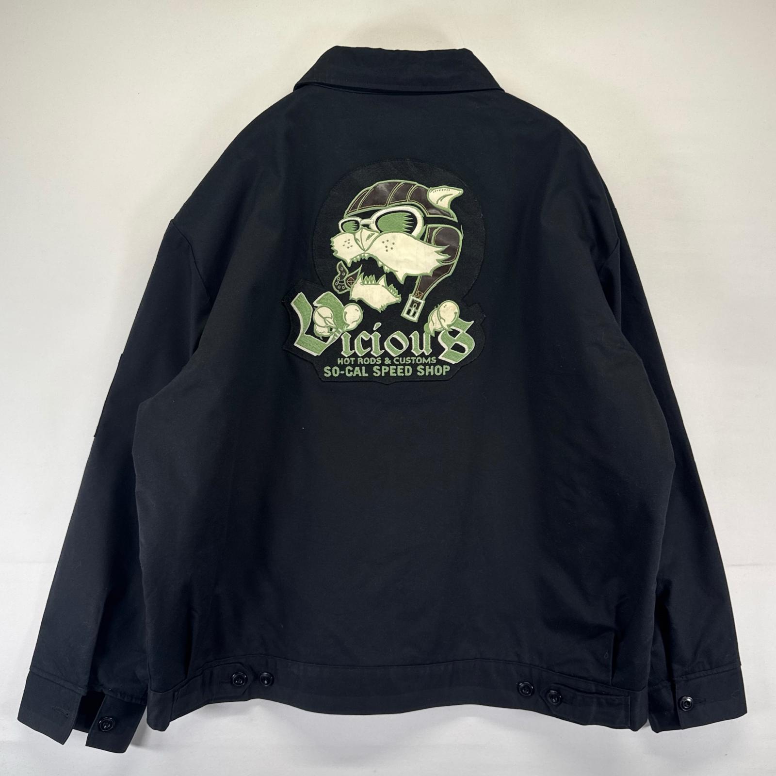 樂天商城 - 古着 ディッキーズ Dickies ジャケット ワーク フルジップ バックデザイン ワッペン 大きいサイズ 中綿 刺繍 2XL ブラック系 メンズ 【中古】