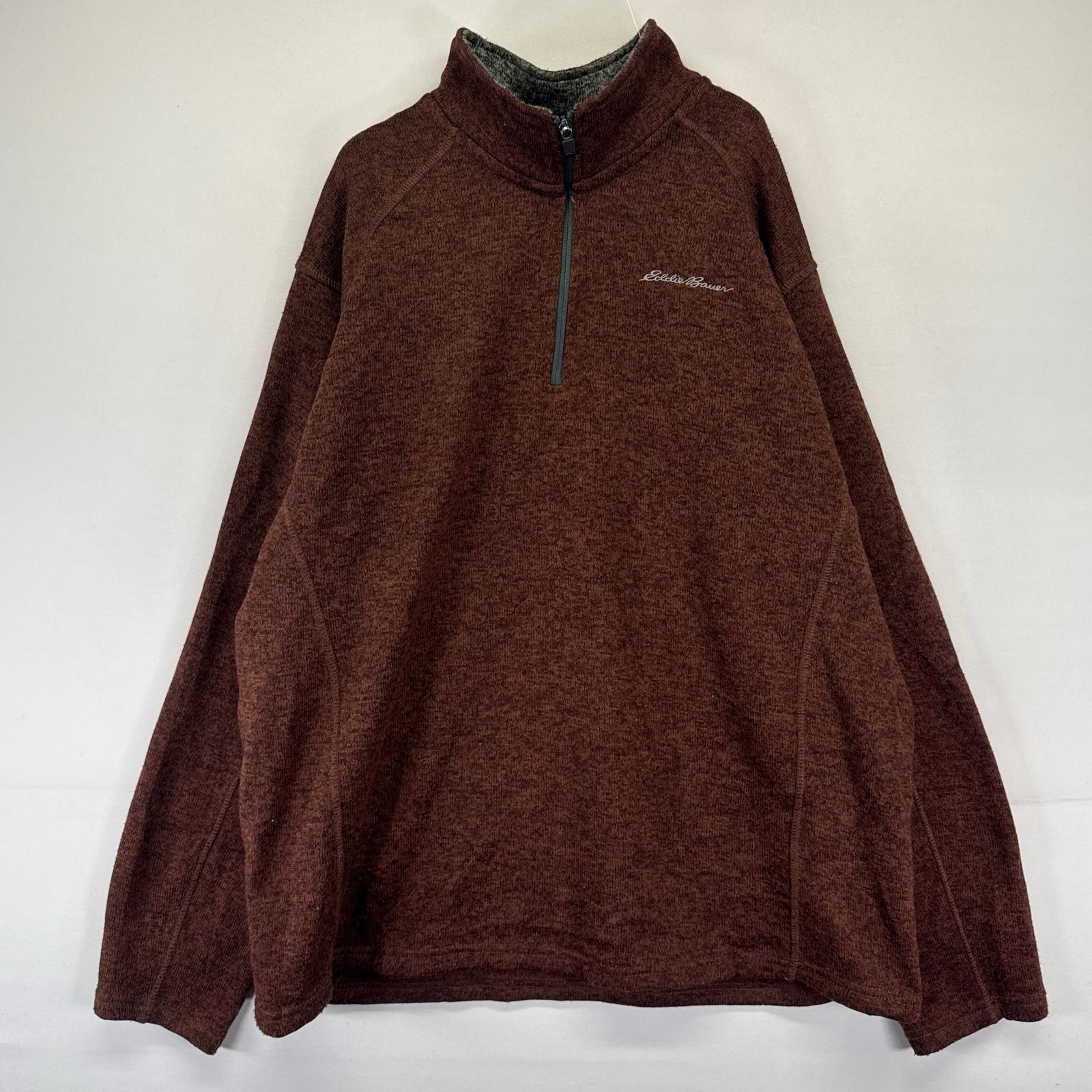 古着 エディー・バウアー Eddie Bauer フリース ニット ハーフジップ プルオーバー ワンポイントロゴ XL ブラウン系 メンズ 【中古】