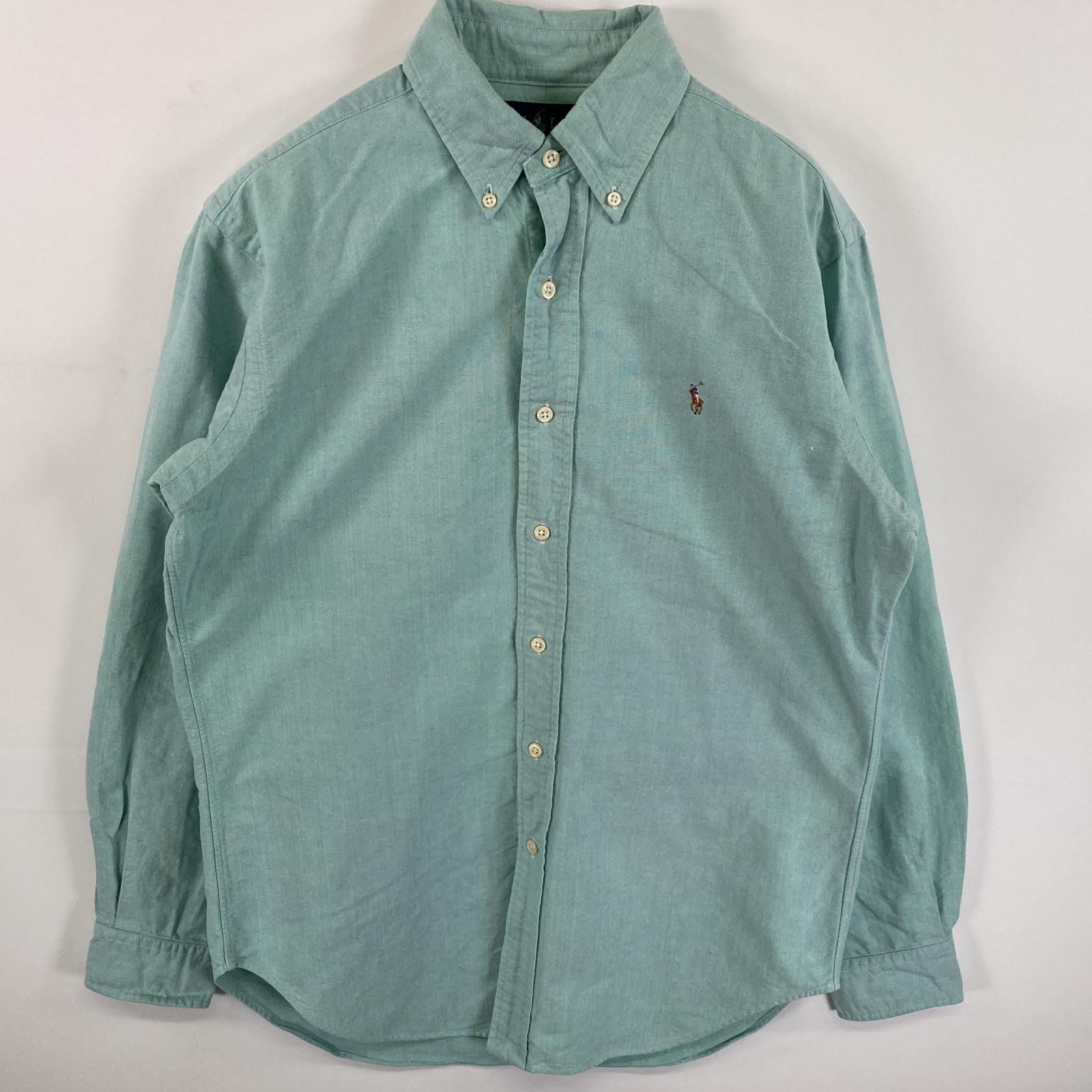Rakuten - 古着 ポロバイラルフローレン Polo by Ralph Lauren 長袖シャツ ロゴ刺繍 ワンポイント ボタンダウン 14　2/1 グリーン系 メンズ 【中古】
