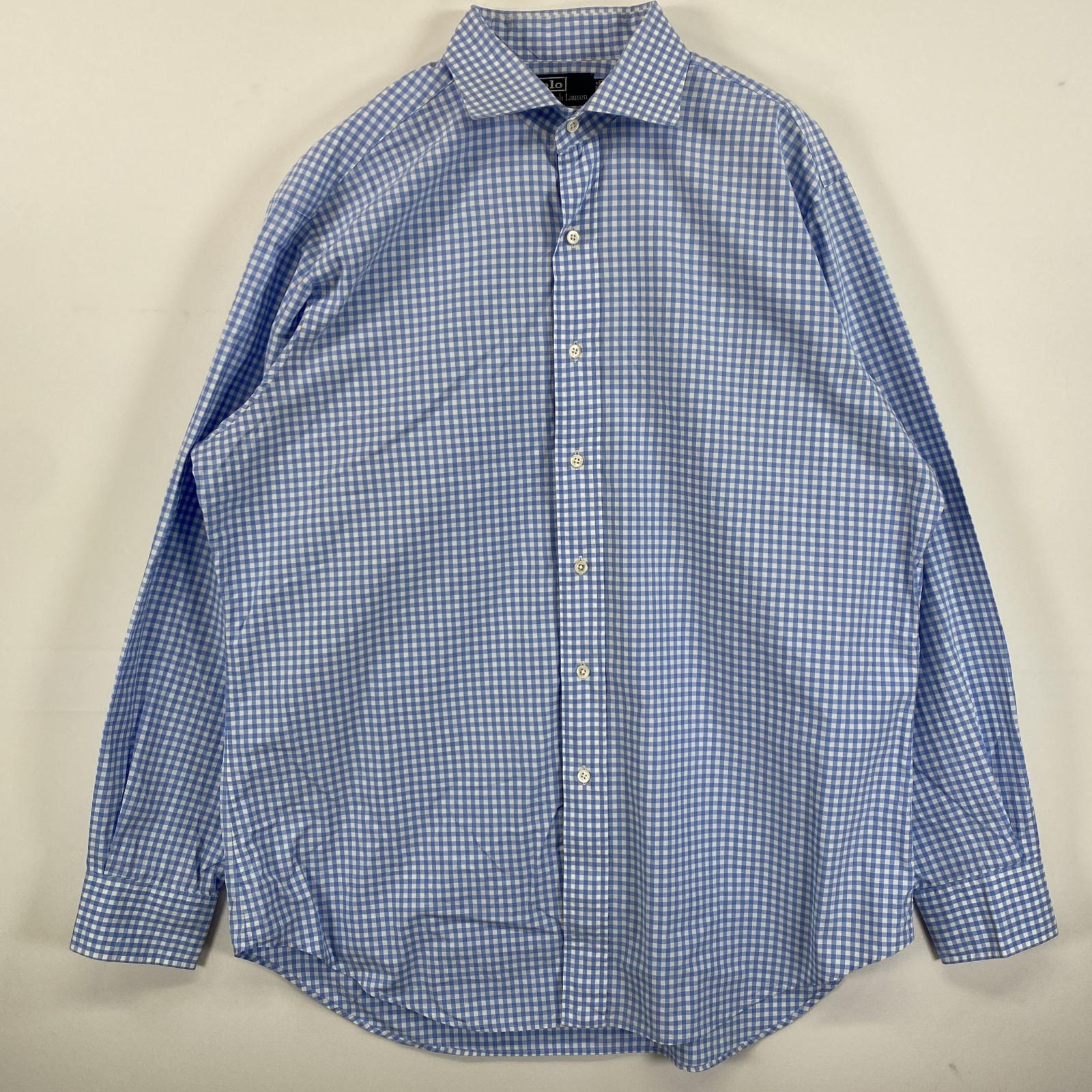 古着 ポロバイラルフローレン Polo by Ralph Lauren 長袖シャツ ビックリサイズ ロゴ無し 16 2/1-34 ブルー系 チェック メンズ 【中古】