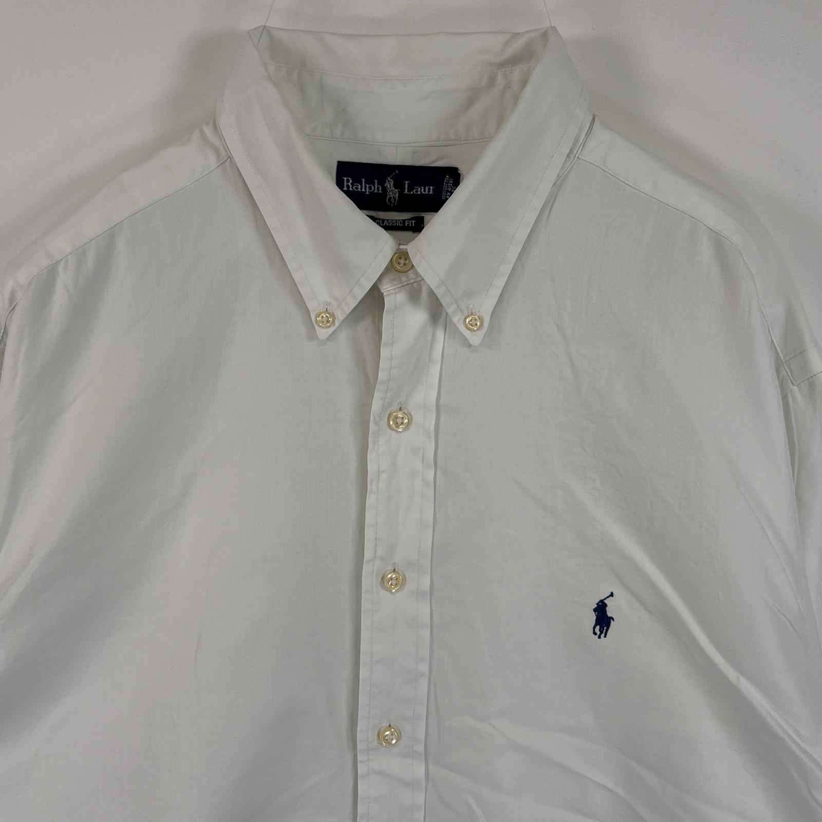古着 ラルフローレン RALPH LAUREN 長袖シャツ ボタンダウンシャツ ワンポイント ロゴ 刺繍 大きいサイズ 18 2XL ホワイト 無地 メンズ 【中古】