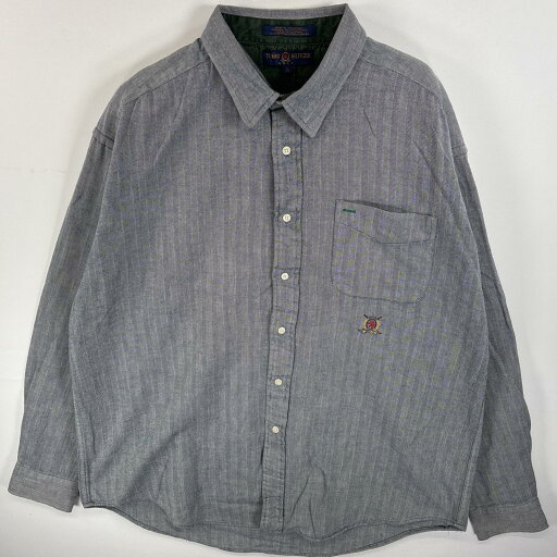 古着 90's/90年代 トミーヒルフィガー TOMMY HILFIGER ヘリンボーン 長袖シャツ 胸ポケ ワンポイント ロゴ 刺繍 L グレー系 無地 メンズ 【中古】 古着 90's/90年代 トミーヒルフィガー TOMMY HILFIGER ヘリンボーン 長袖シャツ 胸ポケ ワンポイント ロゴ 刺繍 L グレー系 無地 メンズ 【中古】