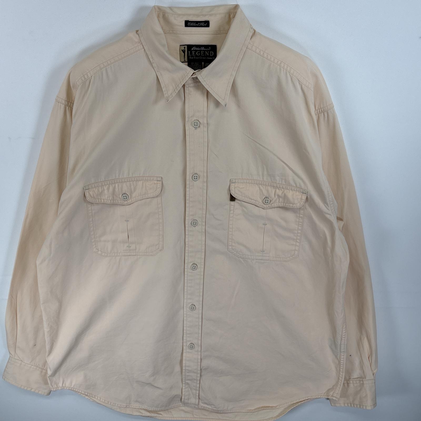 古着 エディー・バウアー Eddie Bauer 長袖シャツ フラップポケ 大きいサイズ LEGEND L イエロー系 無地 メンズ 【中古】
