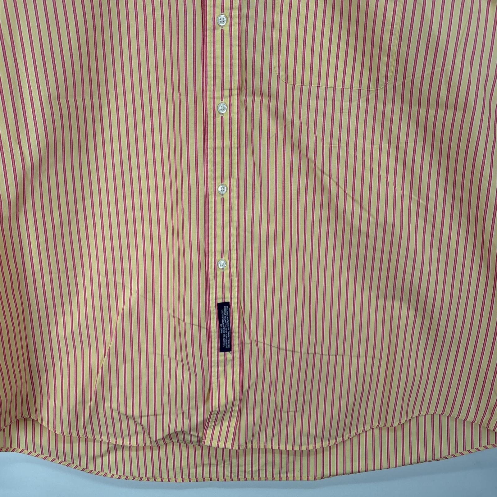 古着 トミーヒルフィガー TOMMY HILFIGER 長袖シャツ ボタンダウンシャツ 胸ポケ アームホール広め 17 1/2 XL-2XL イエロー系 ストライプ メンズ 【中古】