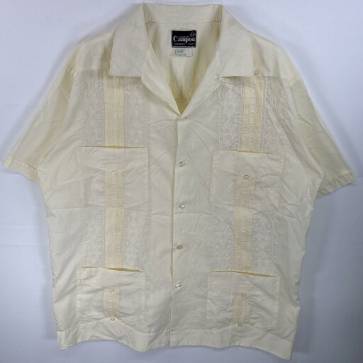 古着 GUAYABERA CAMPOS 半袖シャツ キューバシャツ 4つポケ 刺繍 44 イエロー系 無地 メンズ 【中古】 古着 GUAYABERA CAMPOS 半袖シャツ キューバシャツ 4つポケ 刺繍 44 イエロー系 無地 メンズ 【中古】