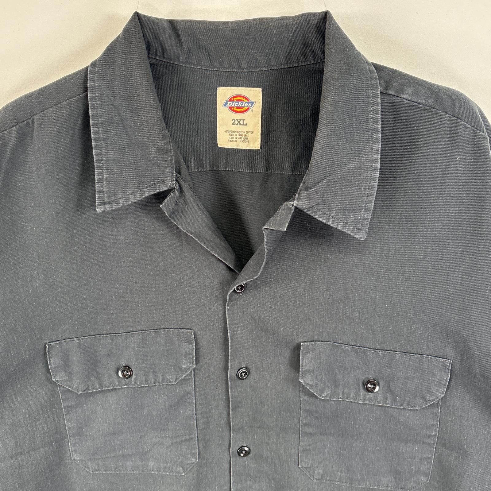 古着 ディッキーズ Dickies 半袖シャツ フラップポケ ワークシャツ ワンポイント ロゴ 2XL ブラック 無地 メンズ 【中古】