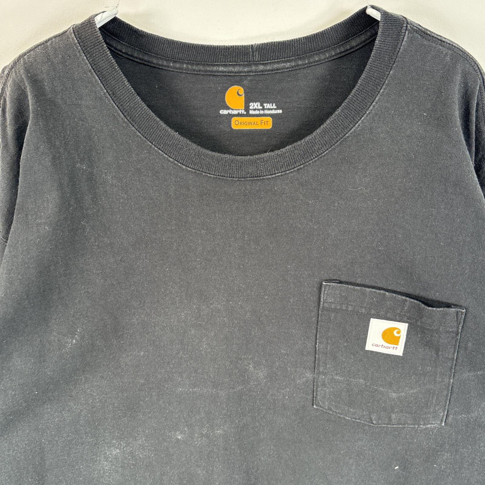 古着 カーハート Carhartt 長袖Tシャツ 肉厚 ワンポイント ロゴ 大きいサイズ 2XL ブラック 無地 メンズ 【中古】