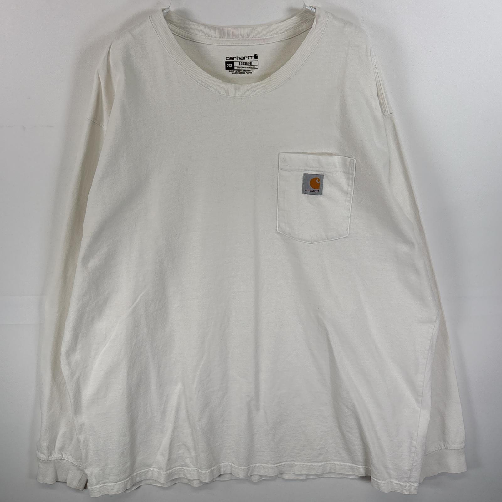 古着 カーハート Carhartt 長袖Tシャツ ワンポイント ロゴ 胸ポケ 肉厚 2XL ホワイト 無地 メンズ 【中古】