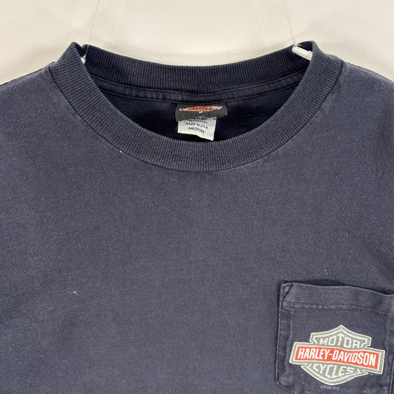 古着 ハーレーダビッドソン HARLEY DAVIDSON 長袖Tシャツ 両面 ラバープリント USA製 胸ポケ medium ブラック系 無地 メンズ 【中古】