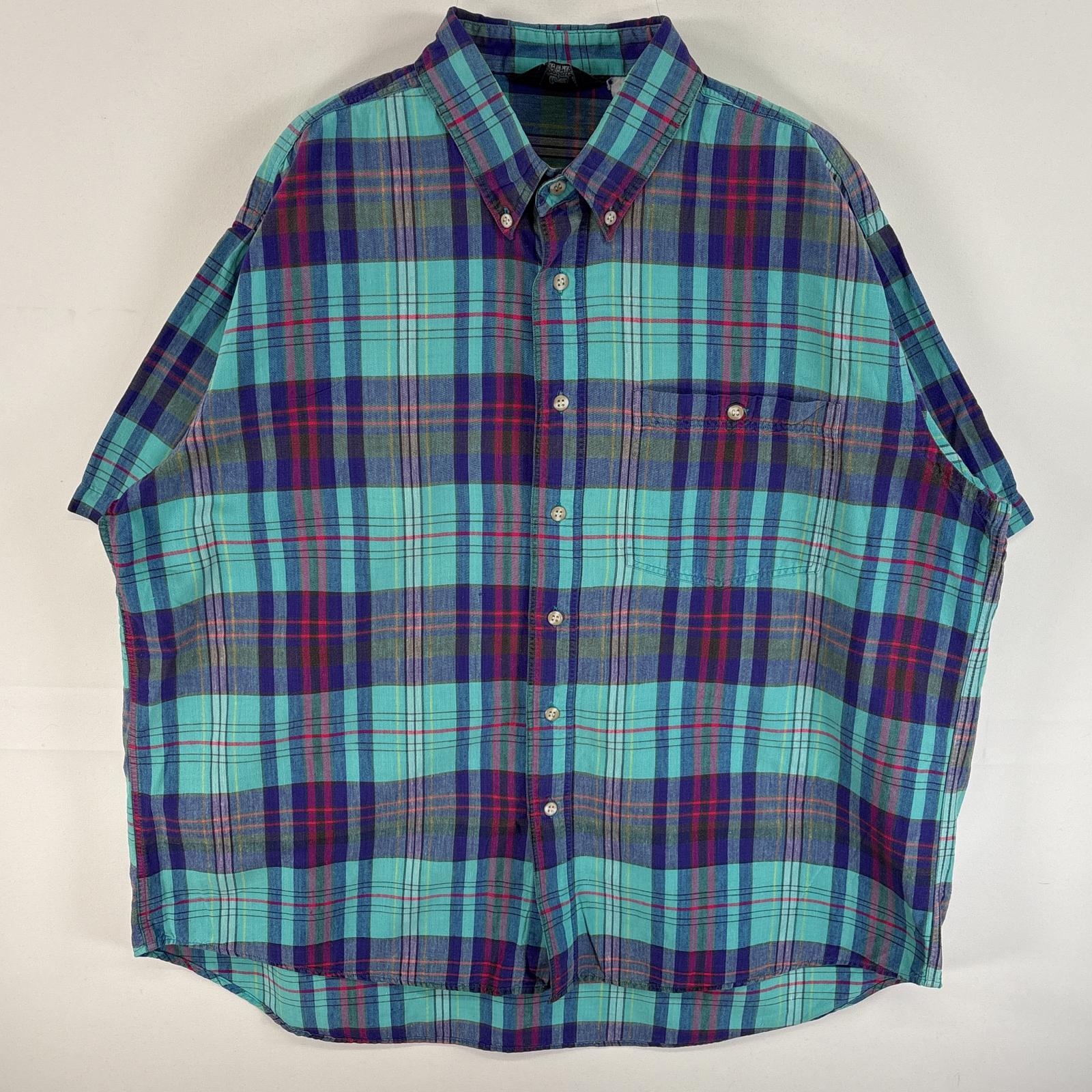 古着 90's/90年代 ウールリッチ WOOLRICH 半袖シャツ ボタンダウンシャツ チェック 紺タグ 水色系 マルチカラー メンズ 【中古】