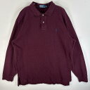 古着 90's/90年代 ポロバイラルフローレン Polo by Ralph Lauren 鹿の子 長袖 ポロシャツ ワンポイント ロゴ 刺繍 大きいサイズ 2ボタン XL ワインレッド 無地 メンズ 【中古】(4)